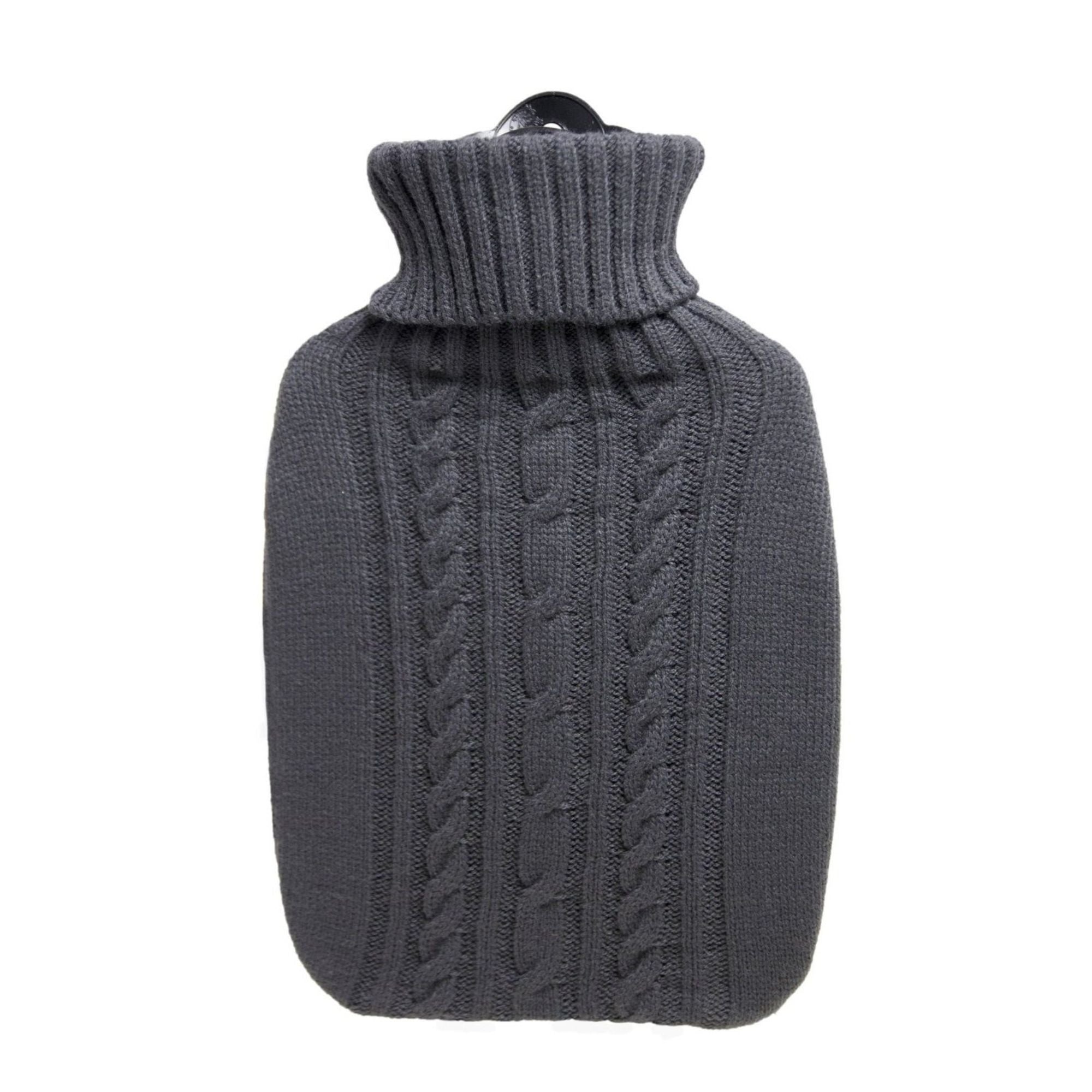 1.8 Litre Hot Water Bottle with Knitted Dark Grey Cover (rubberless)