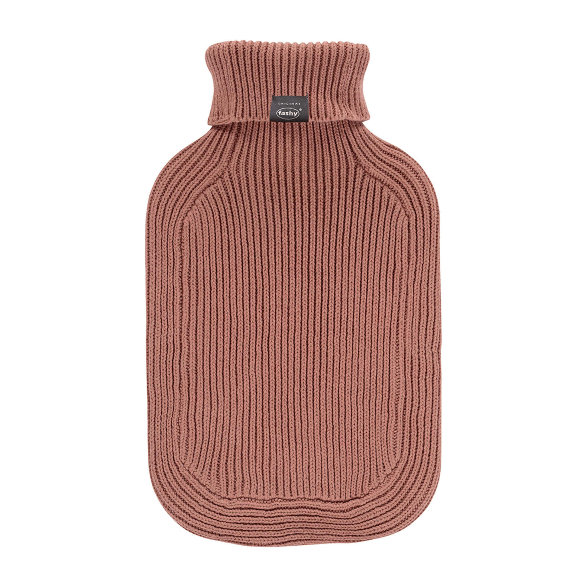 2 Litre Fashy Hot Water Bottle with Cafe Au Lait Turtleneck Knitted Cotton Cover