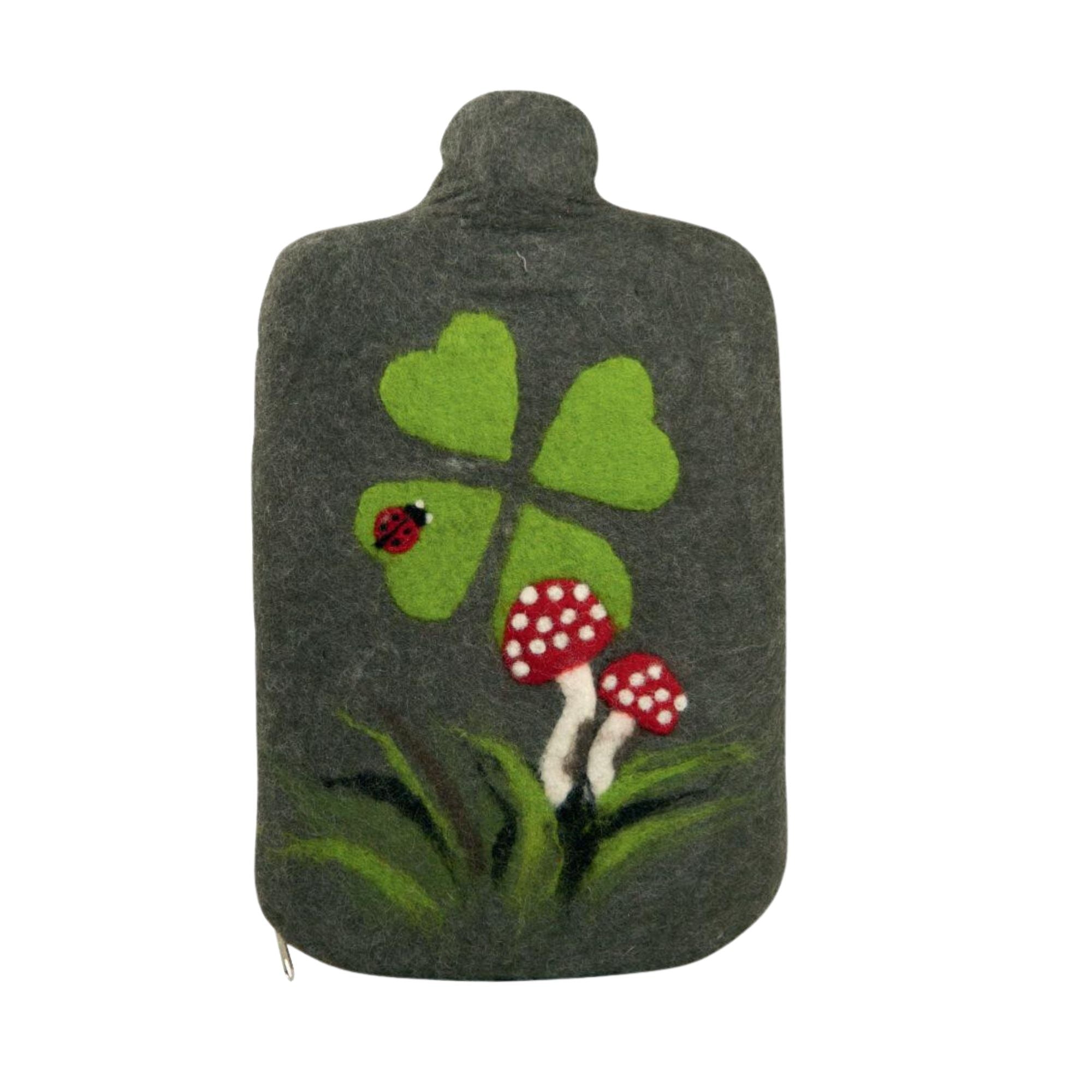 2 Litre Eco Hot Water Bottle with Felt Merino Wool Mushroom Cover (rubberless)