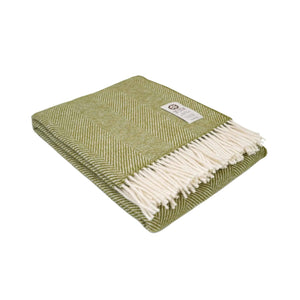 Apple Green and White Pure New Wool Herringbone Dani Throw (190cm x 130cm)