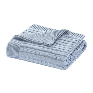 Blue 100% Cotton Ellie Cable Knit Throw Blanket (90cm x 90cm)