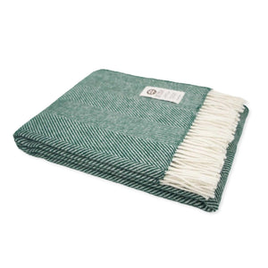 Eden Green and White Pure New Wool Herringbone Dani Throw (190cm x 130cm) Side On