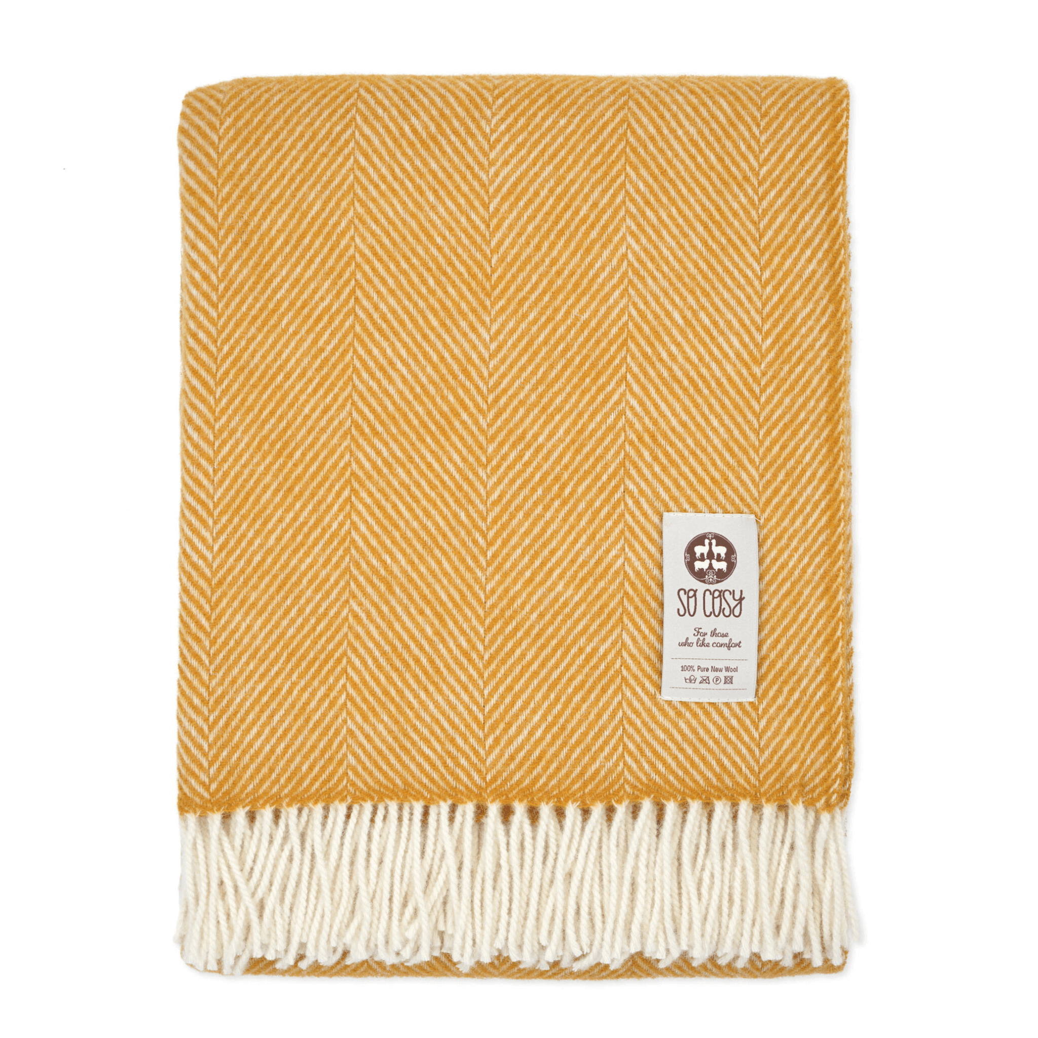 Mustard Yellow and White Pure New Wool Herringbone Dani Throw (190cm x 130cm)