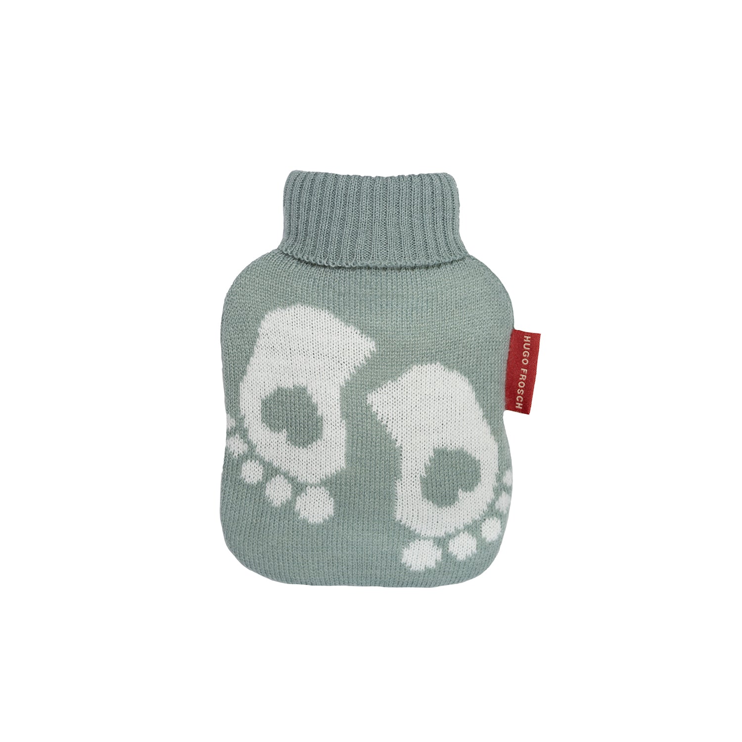 0.2 Litre Luxury Mini Hot Water Bottle with Baby Feet Pastel Green Fine Knitted Cover (rubberless)