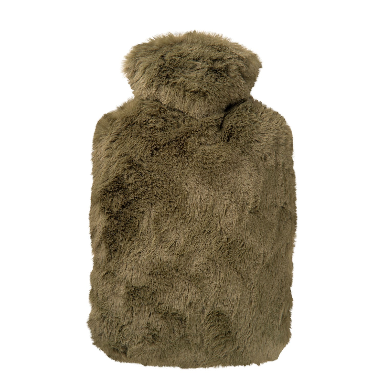 1.8 Litre Hot Water Bottle with Moss Green Long Hair Luxury Faux Fur Cover (rubberless)