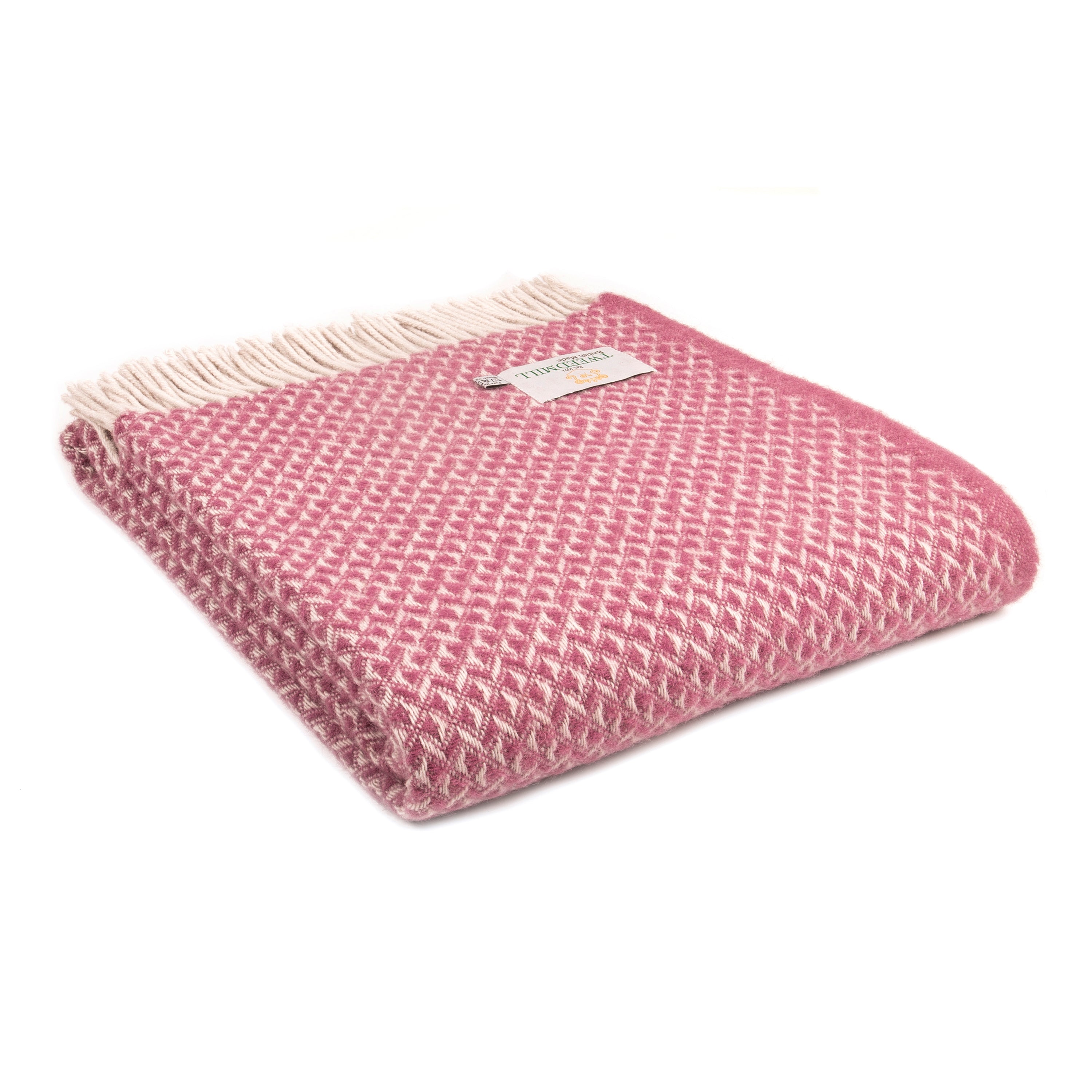 Mulberry Red 100% Pure New Wool Diamond Throw Blanket (183cm x 140cm)
