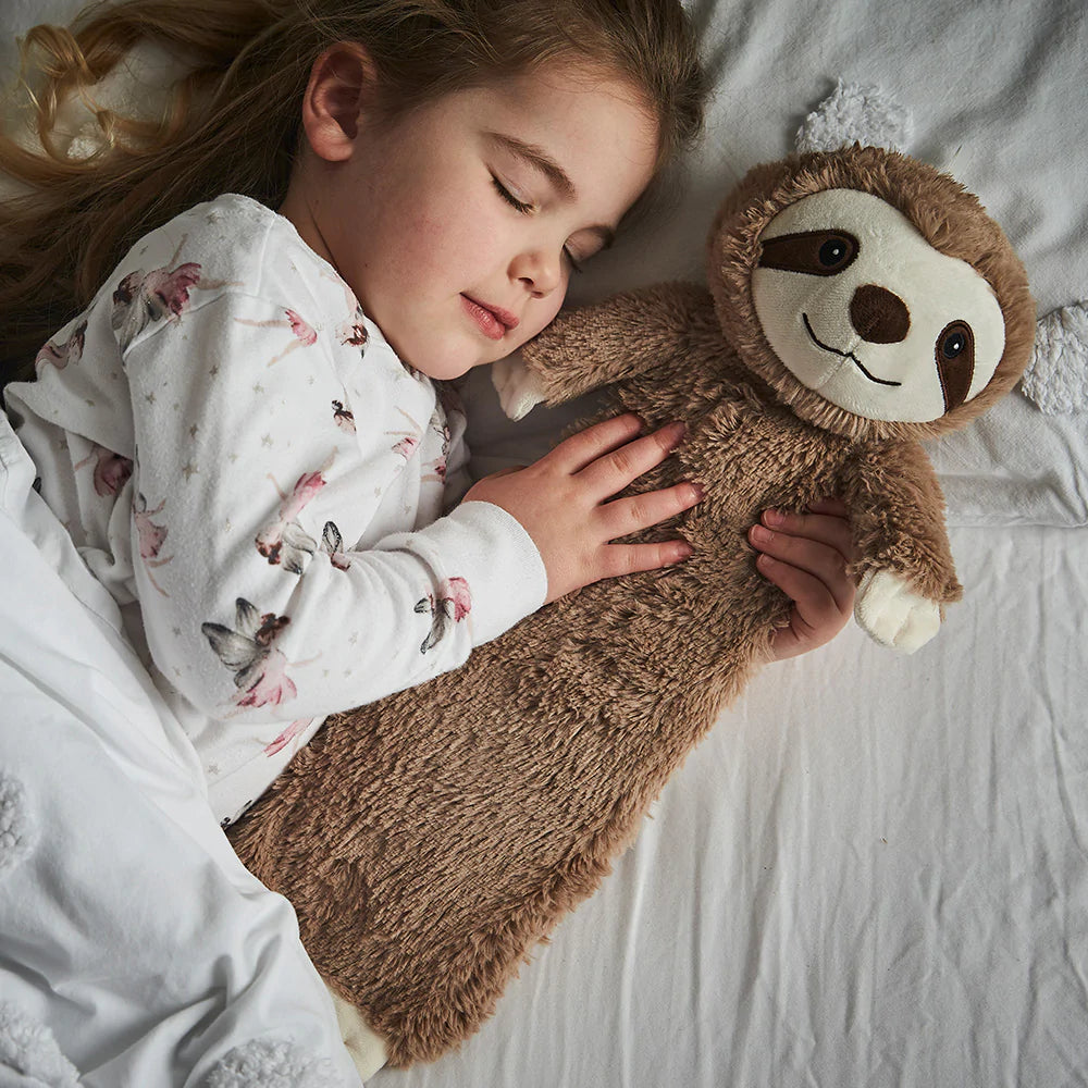 3D Midi Hot Water Bottle with Brown Sloth Faux Fur Cover