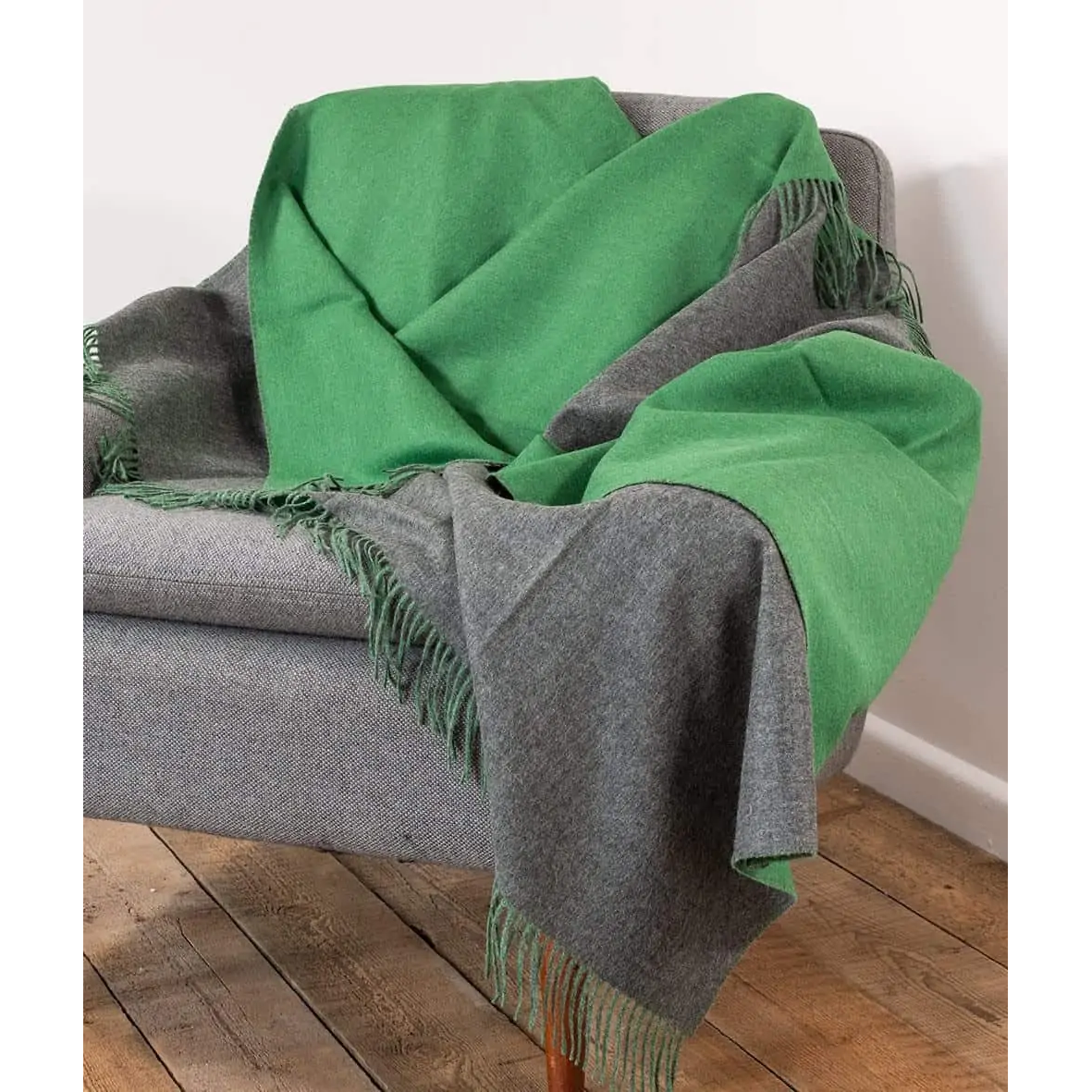 Forest Green and Grey Baby Alpaca Emery Throw (180cm x 130cm)