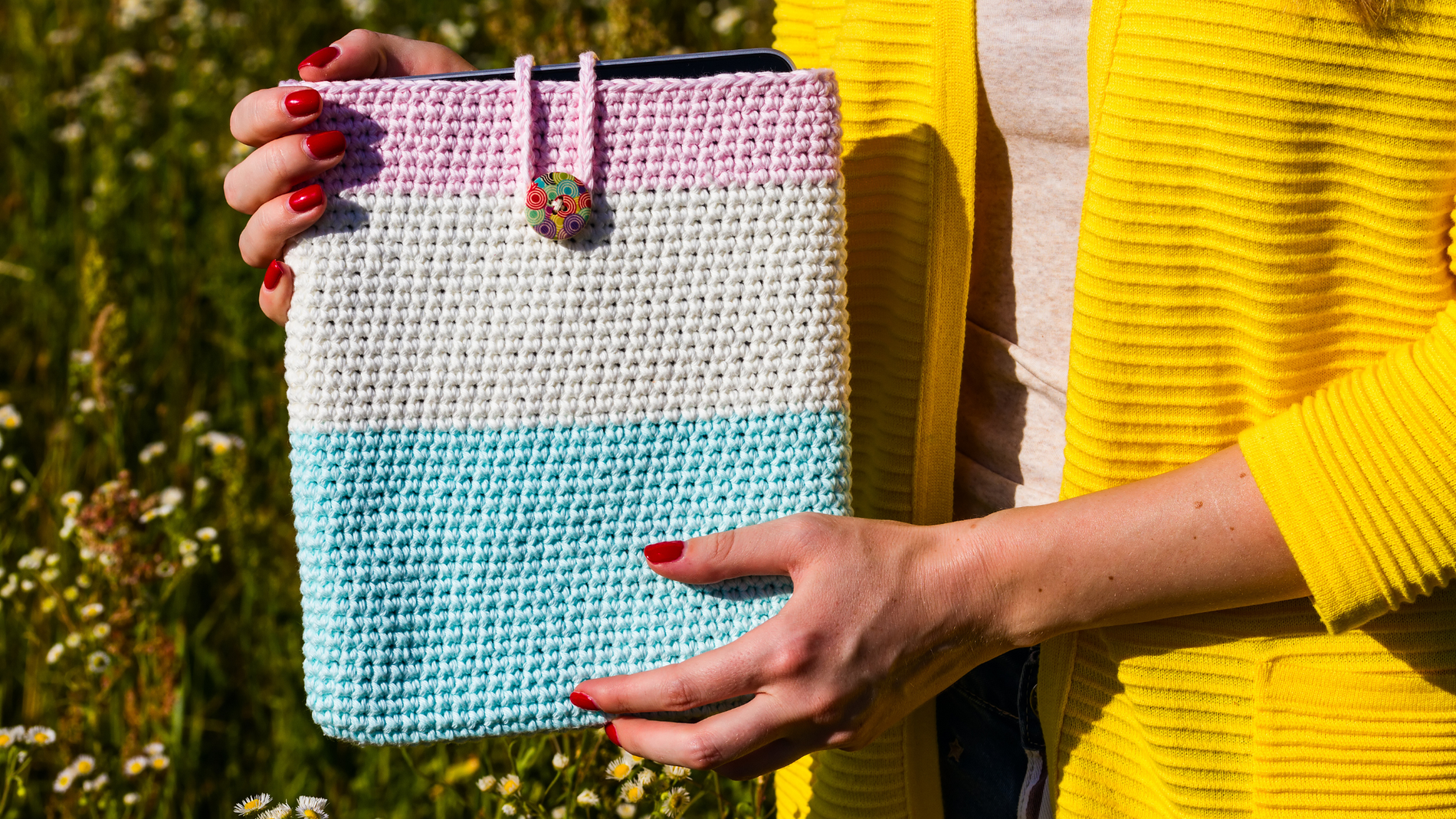 Hot water bottle cover repurposed as a tablet cover