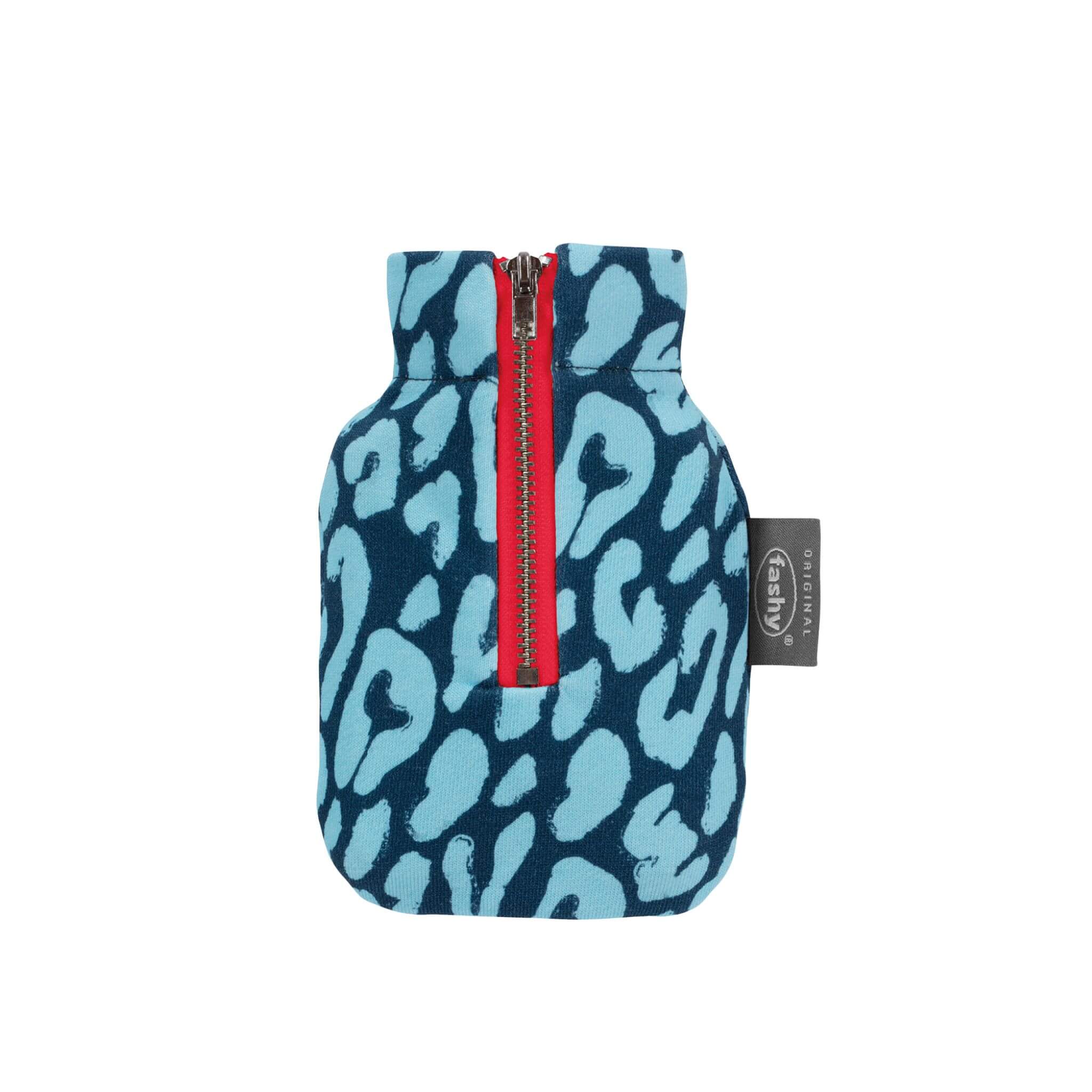 0.3 Litre Mini Hot Water Bottle Pocket Warmer with Blue and Aqua Leo Pattern Zip Cover