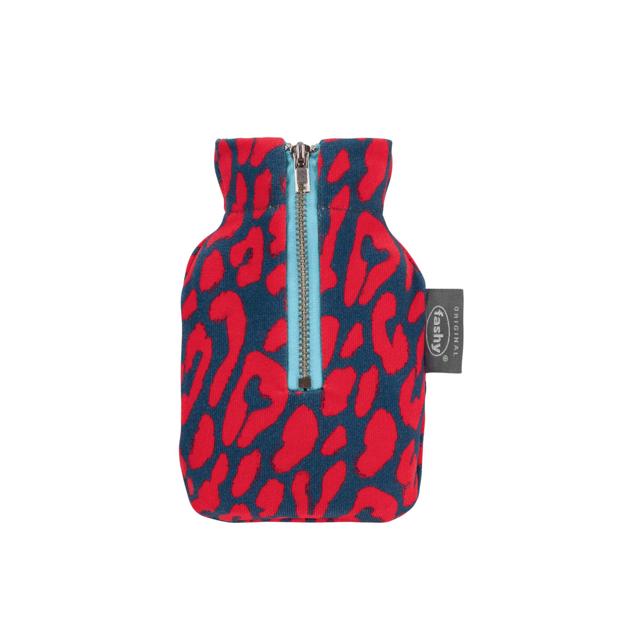 0.3 Litre Mini Hot Water Bottle Pocket Warmer with Blue and Red Leo Pattern Zip Cover