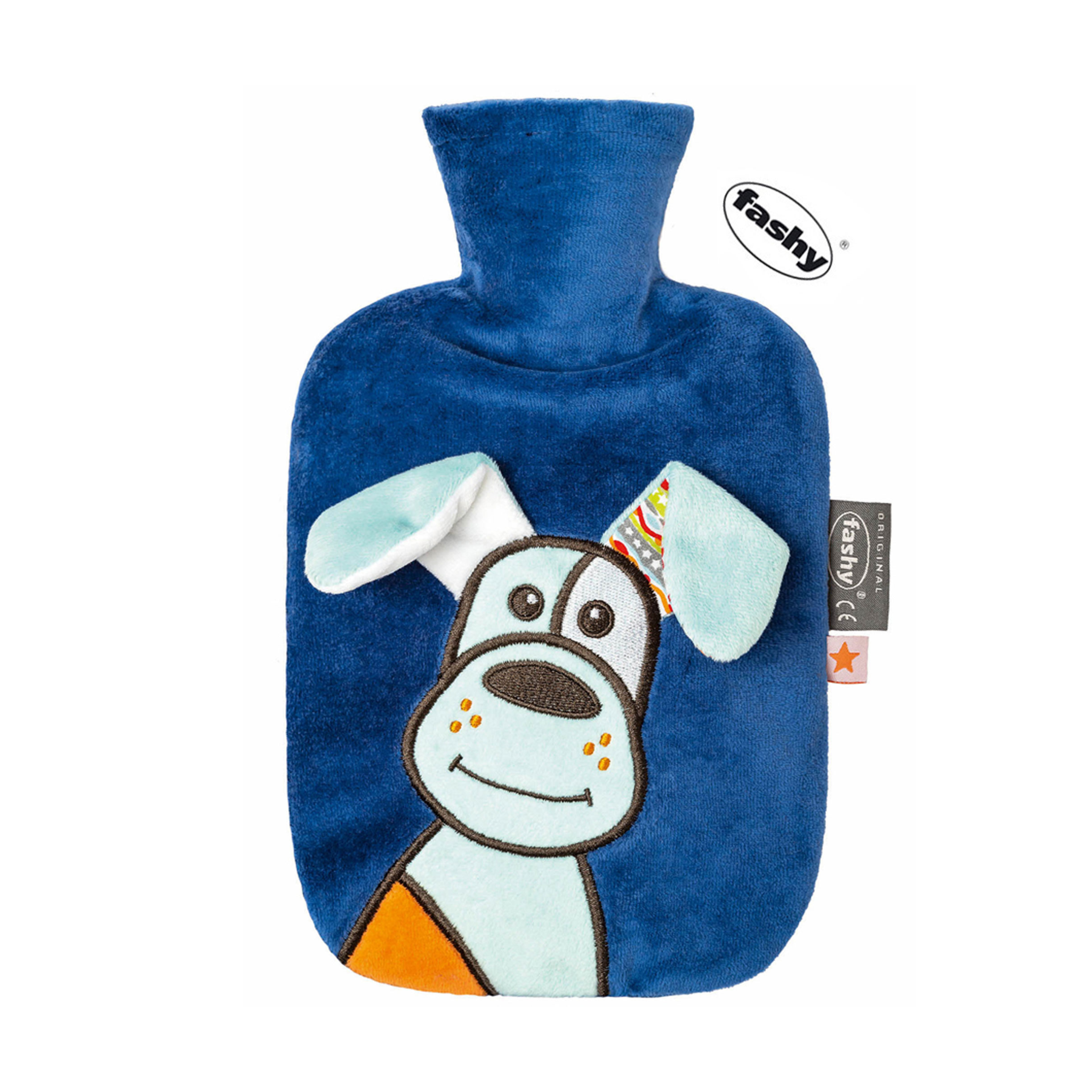 0.8 Litre Fashy Hot Water Bottle with Dog Plush Cover