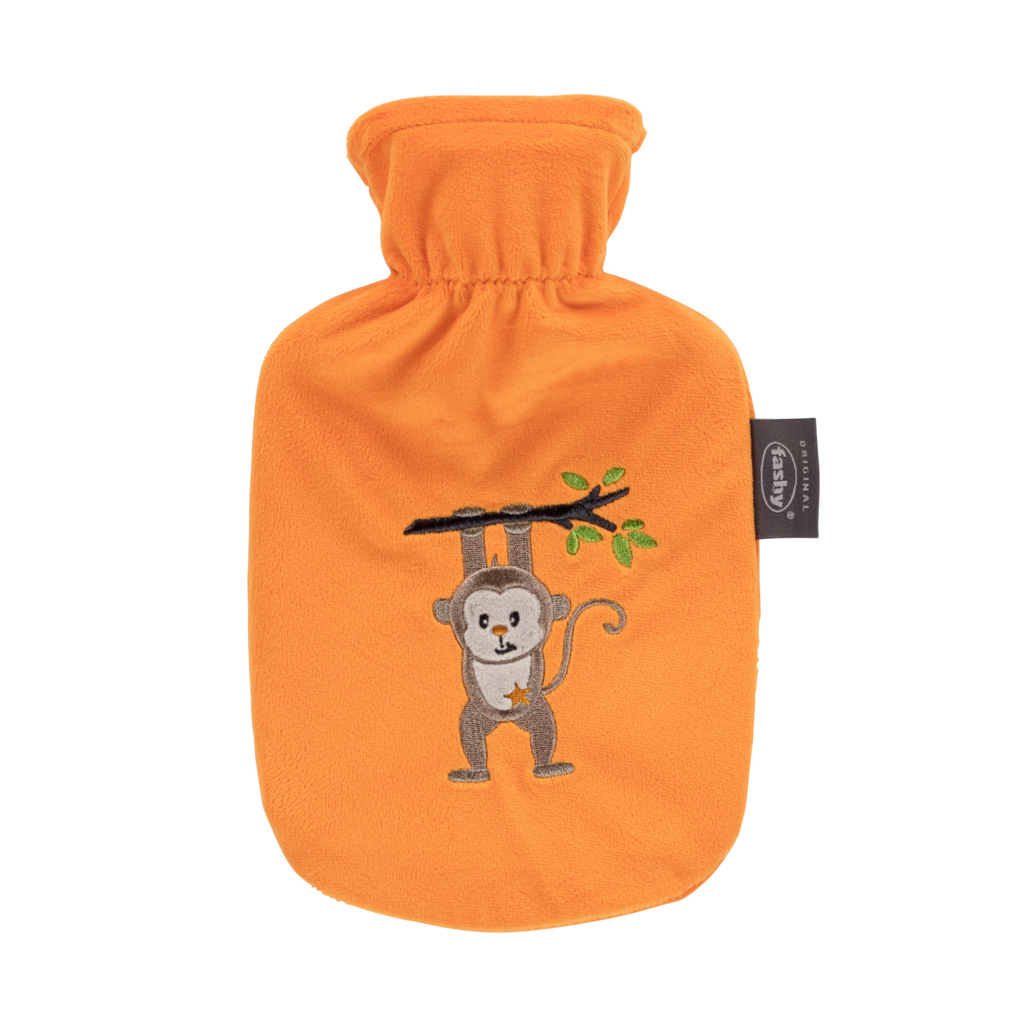 0.8 Litre Fashy Hot Water Bottle with Orange Monkey Plush Cover