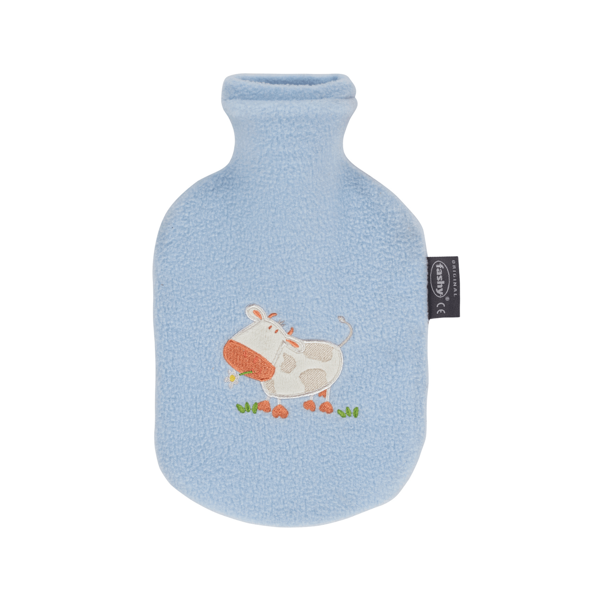 0.8 Litre Fashy Hot Water Bottle with Blue Sheep Fleece Cover