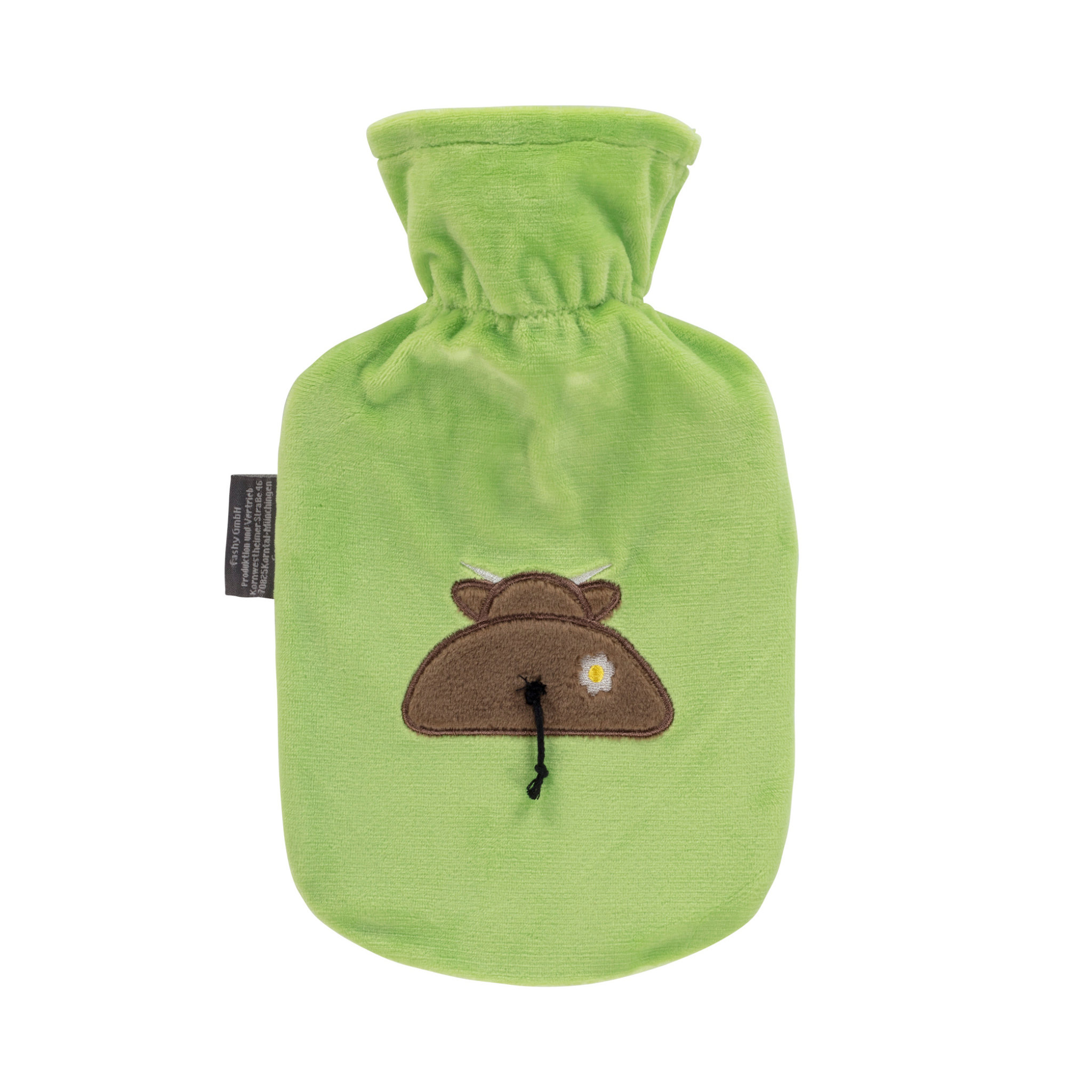 0.8 Litre Fashy Hot Water Bottle with Green Buffalo Plush Cover