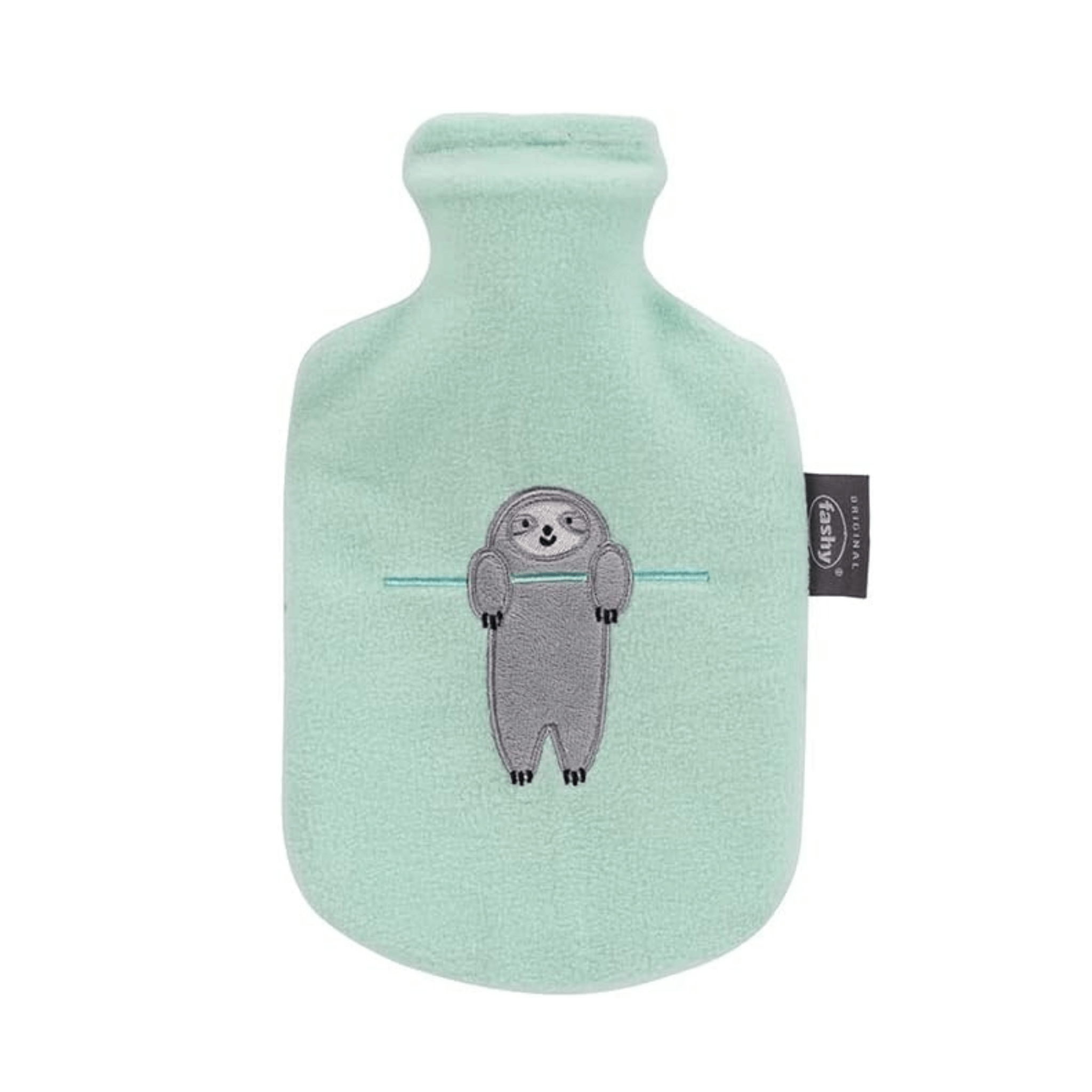0.8 Litre Fashy Hot Water Bottle with Green Sloth Fleece Cover