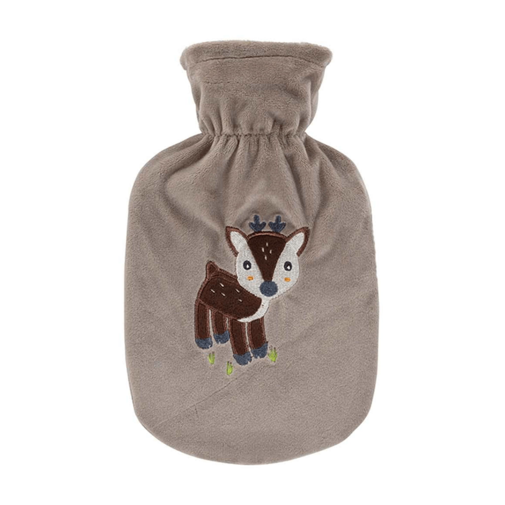 0.8 Litre Fashy Hot Water Bottle with Taupe Deer Plush Cover