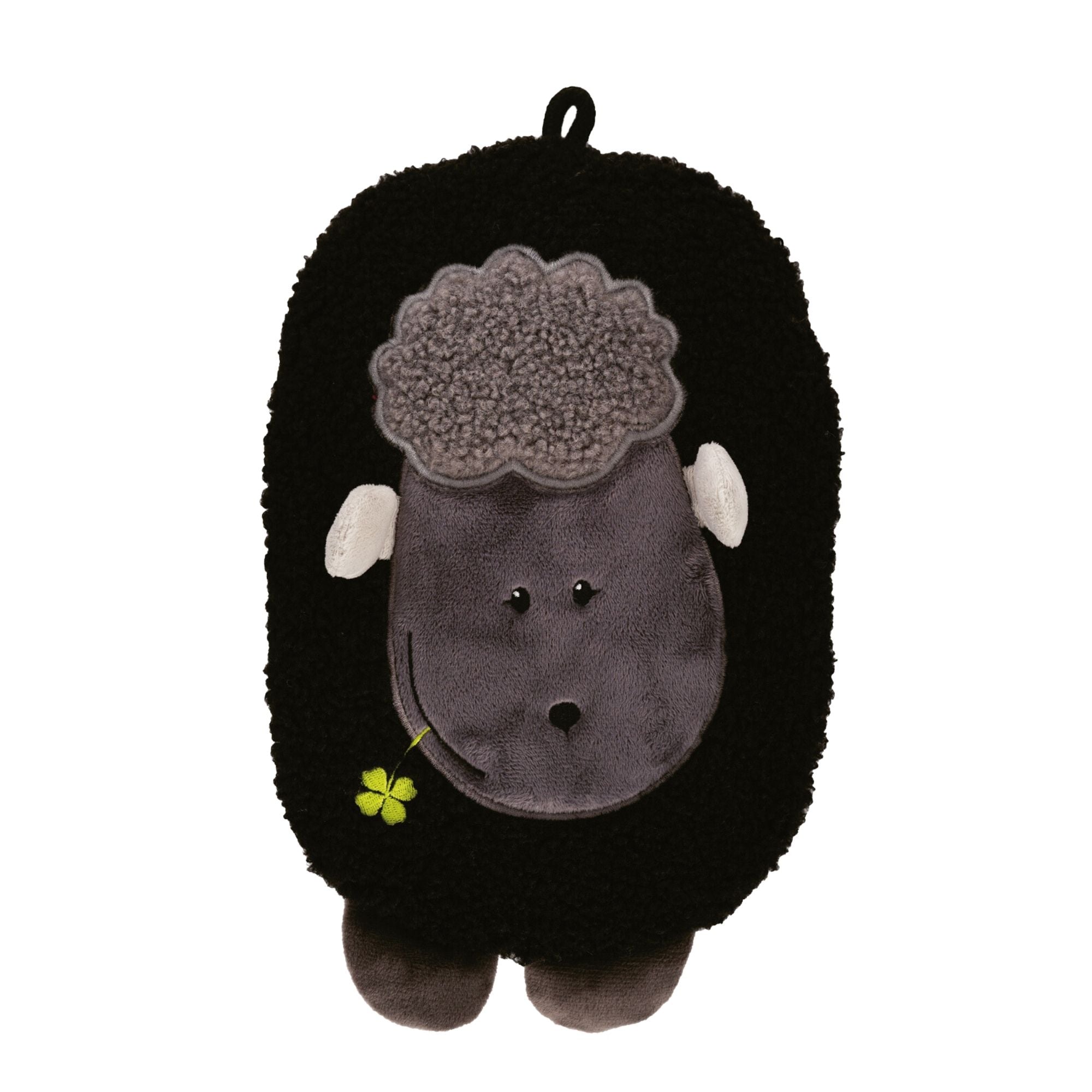 0.8 Litre Eco Hot Water Bottle with Black Lamb Fluffy Cover (rubberless)