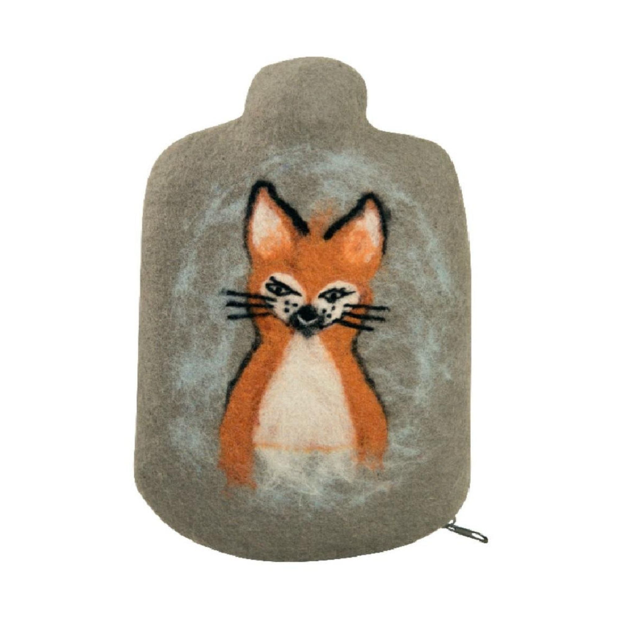 0.8 Litre Eco Hot Water Bottle with Felt Merino Wool Fox Cover (rubberless)