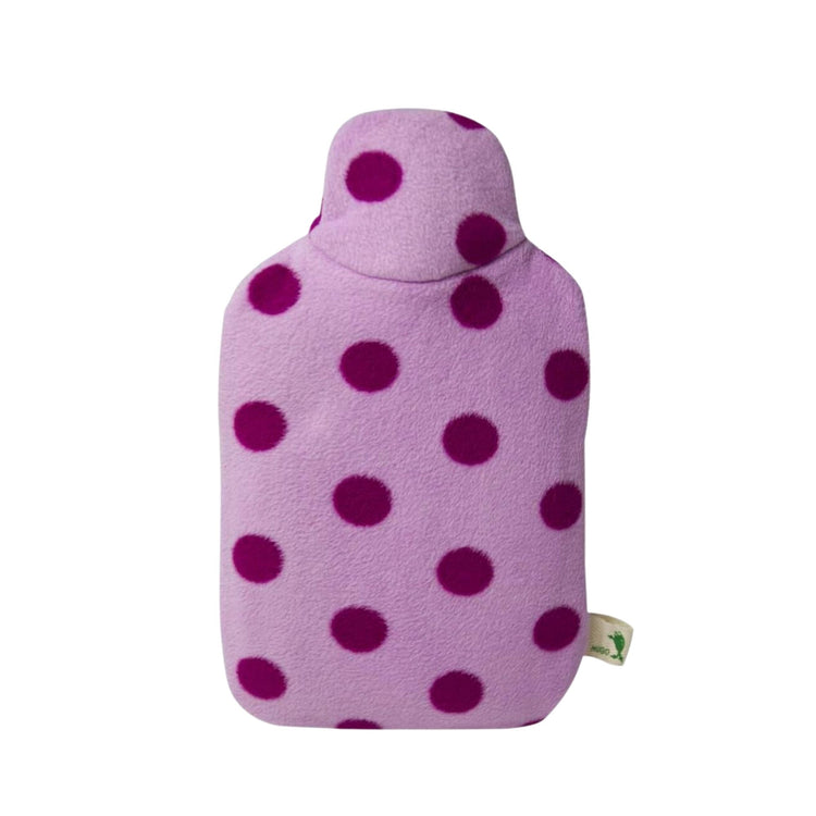 0.8 Litre Eco Hot Water Bottle with Purple Polka Dot Fleece Cover (rubberless)