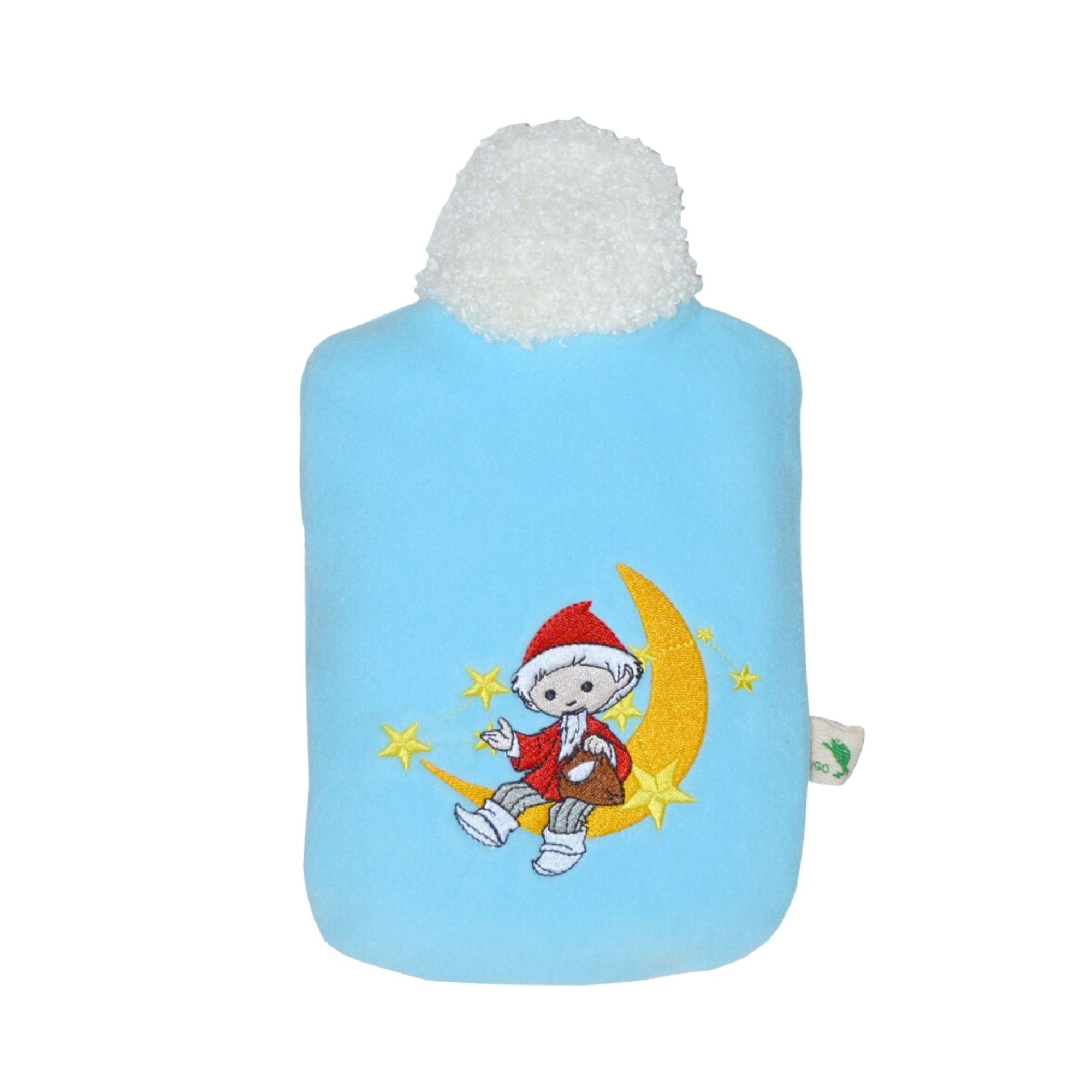 0.8 Litre Eco Hot Water Bottle with Sandman on the Moon Soft Fleece Blue Cover (rubberless)