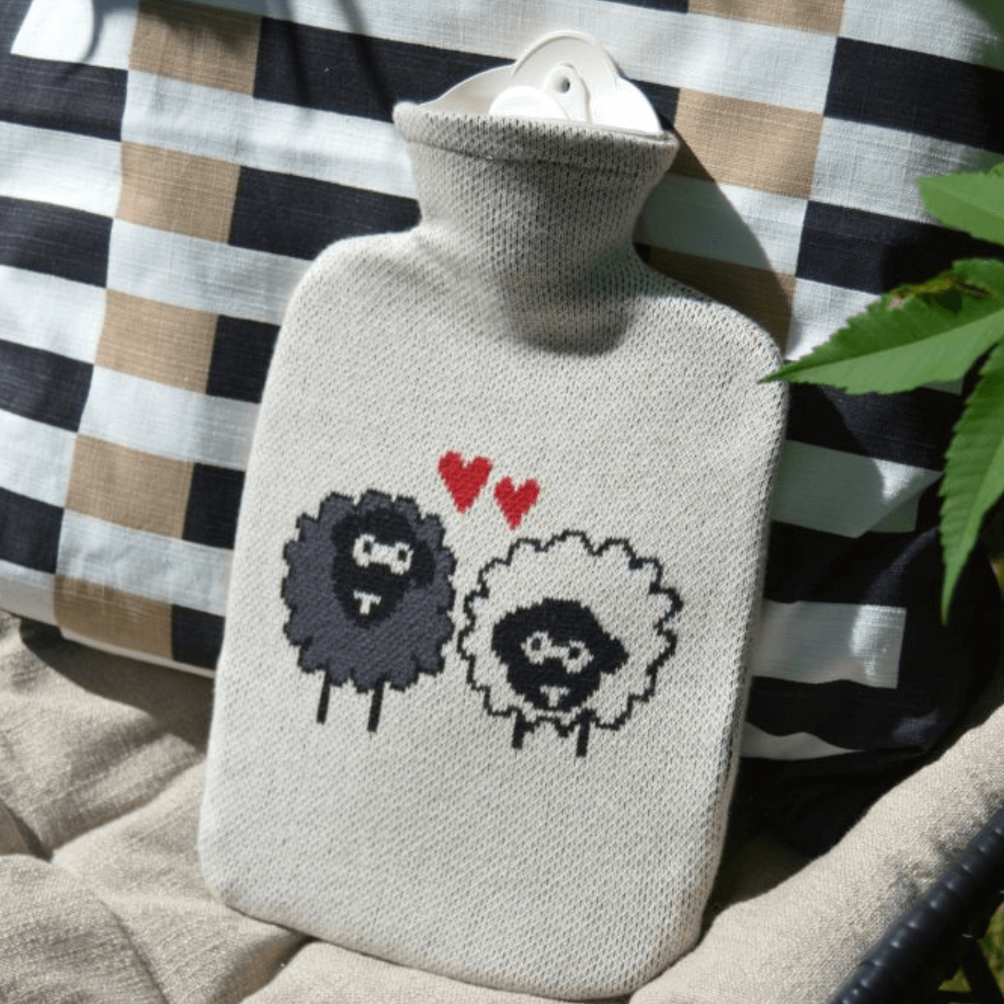 1.8 Litre Classic Plant Based Hot Water Bottle with Sheep Knitted Organic Cotton Cover (rubberless)