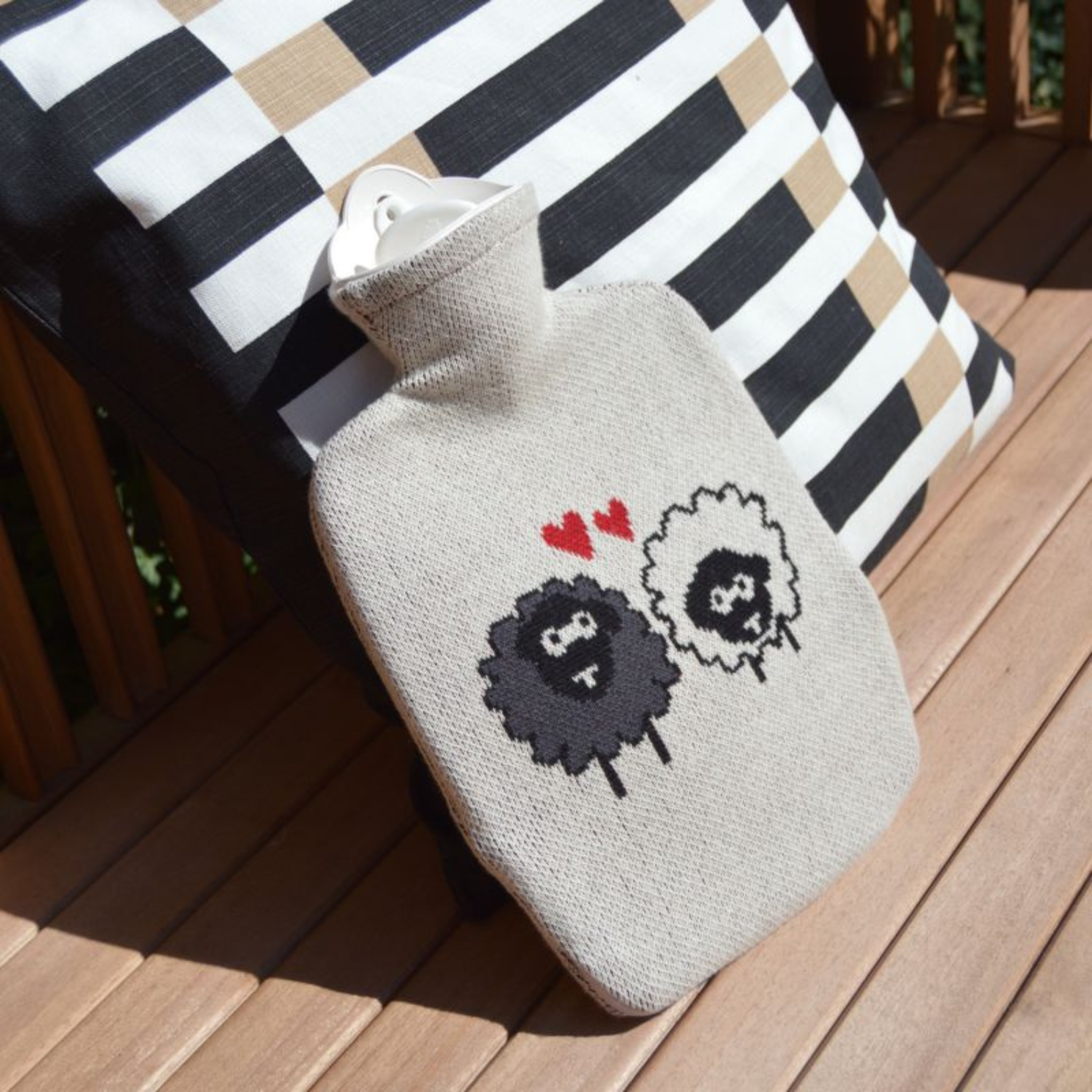 1.8 Litre Classic Plant Based Hot Water Bottle with Sheep Knitted Organic Cotton Cover (rubberless)