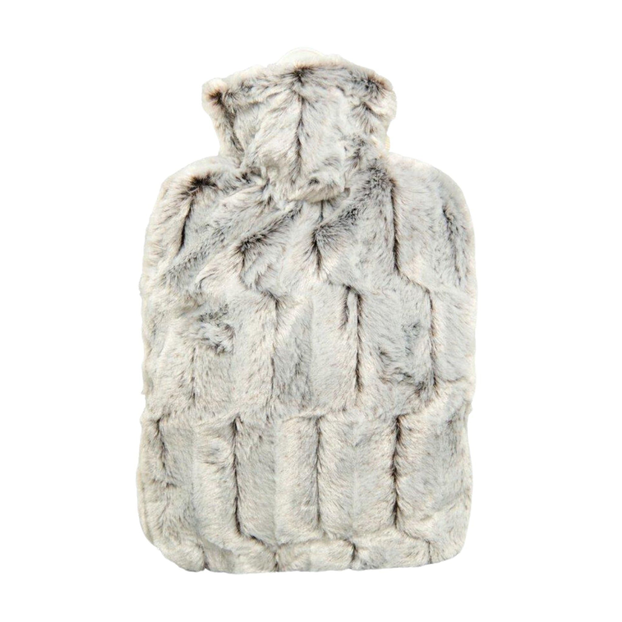 1.8 Litre Hot Water Bottle with Brown and Silver Luxury Faux Fur Cover (rubberless)