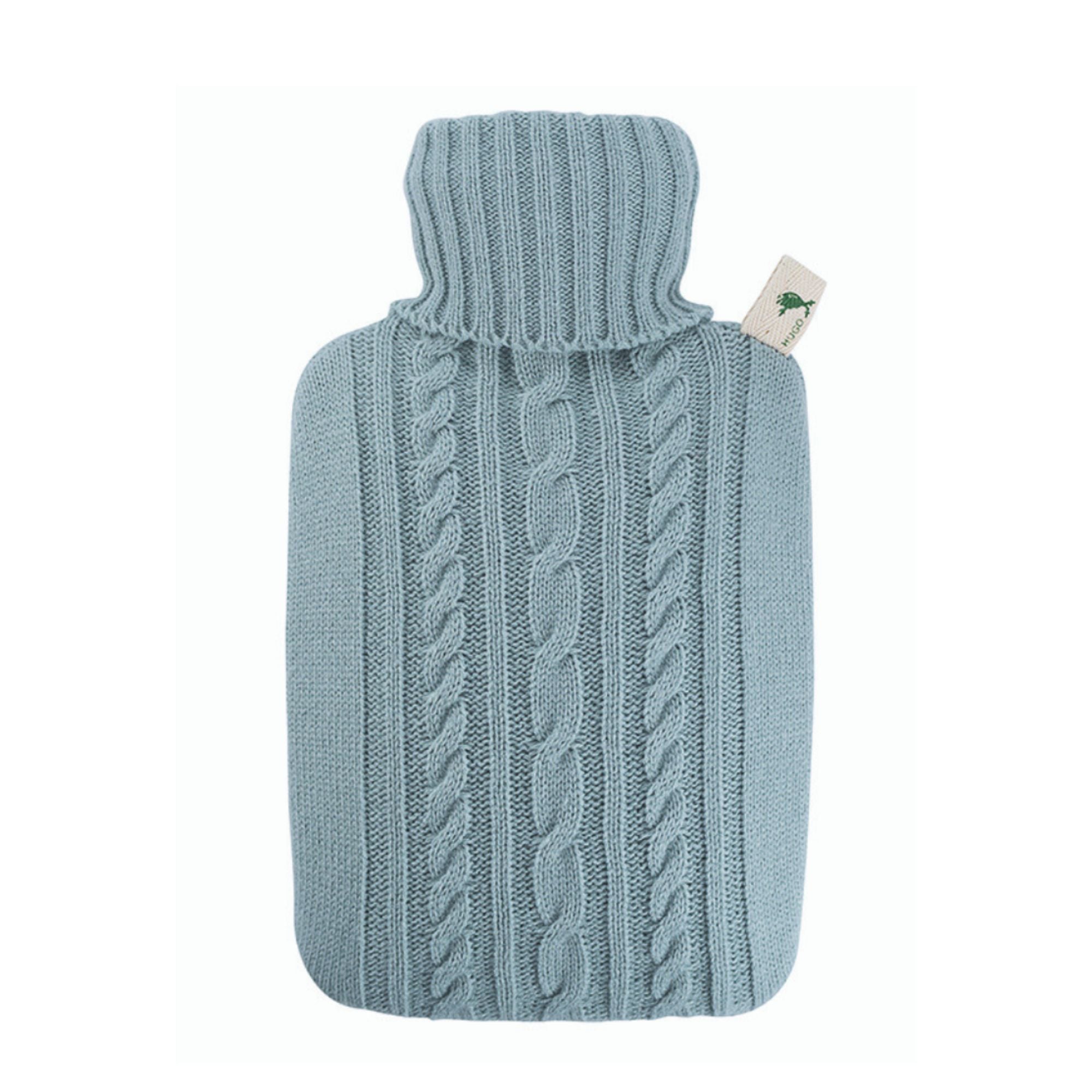 1.8 Litre Hot Water Bottle with Knitted Pastel Blue Cover (rubberless)