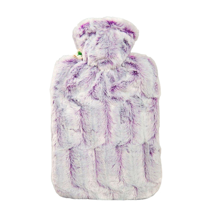 1.8 Litre Hot Water Bottle with Lilac and Silver Luxury Faux Fur Cover (rubberless)