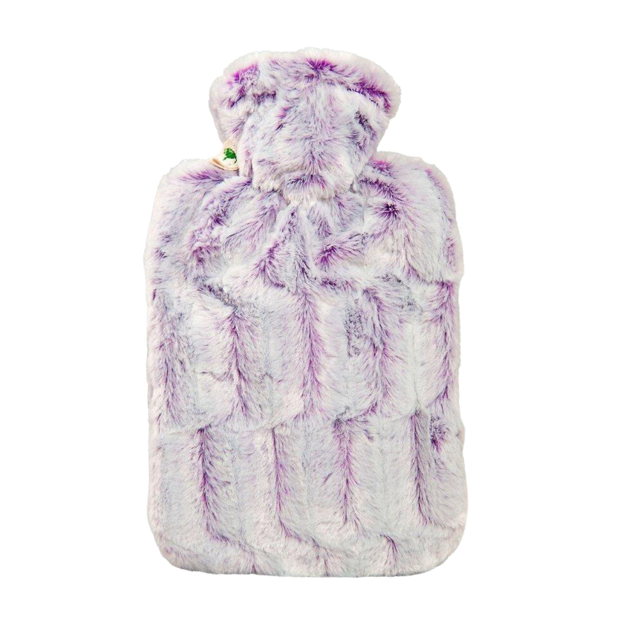 1.8 Litre Hot Water Bottle with Lilac and Silver Luxury Faux Fur Cover (rubberless)