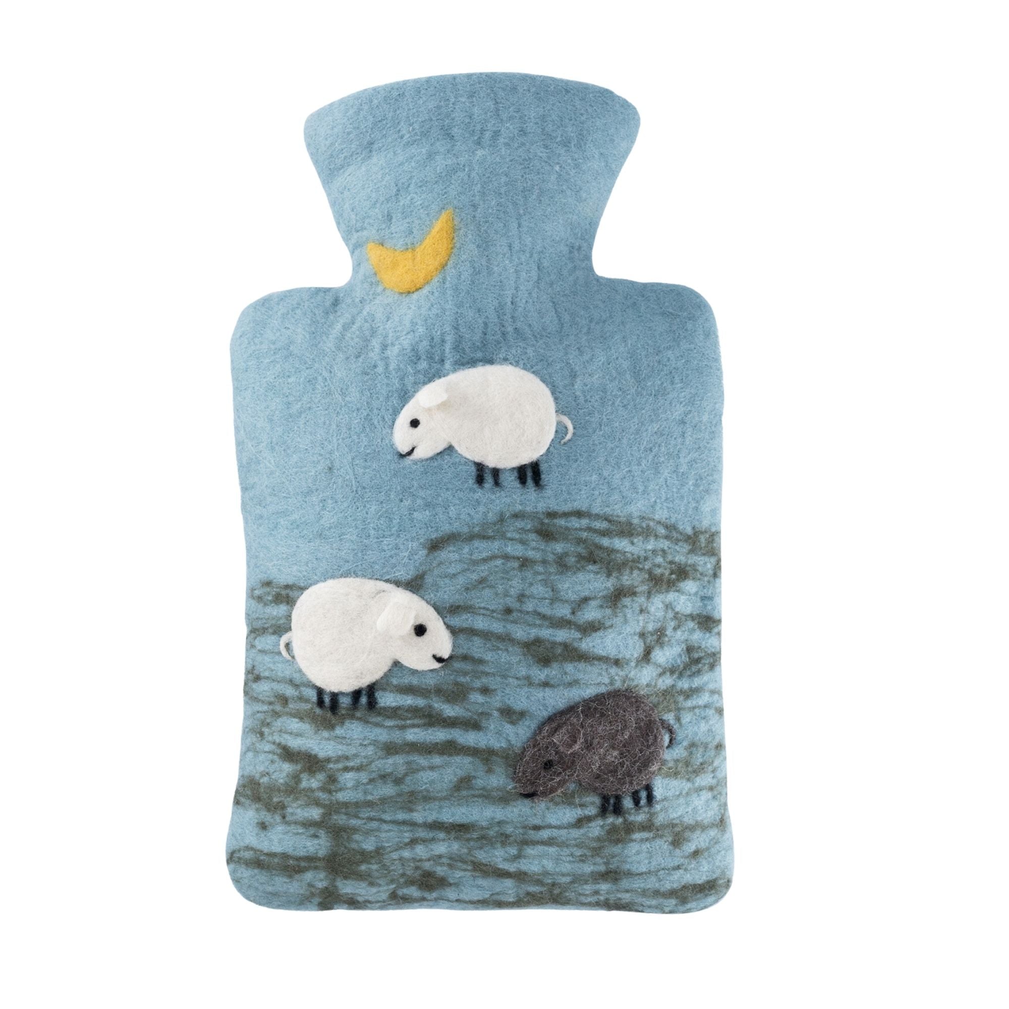 1.8 Litre Luxury Hot Water Bottle with Felt Merino Wool Sheep Cover (rubberless)