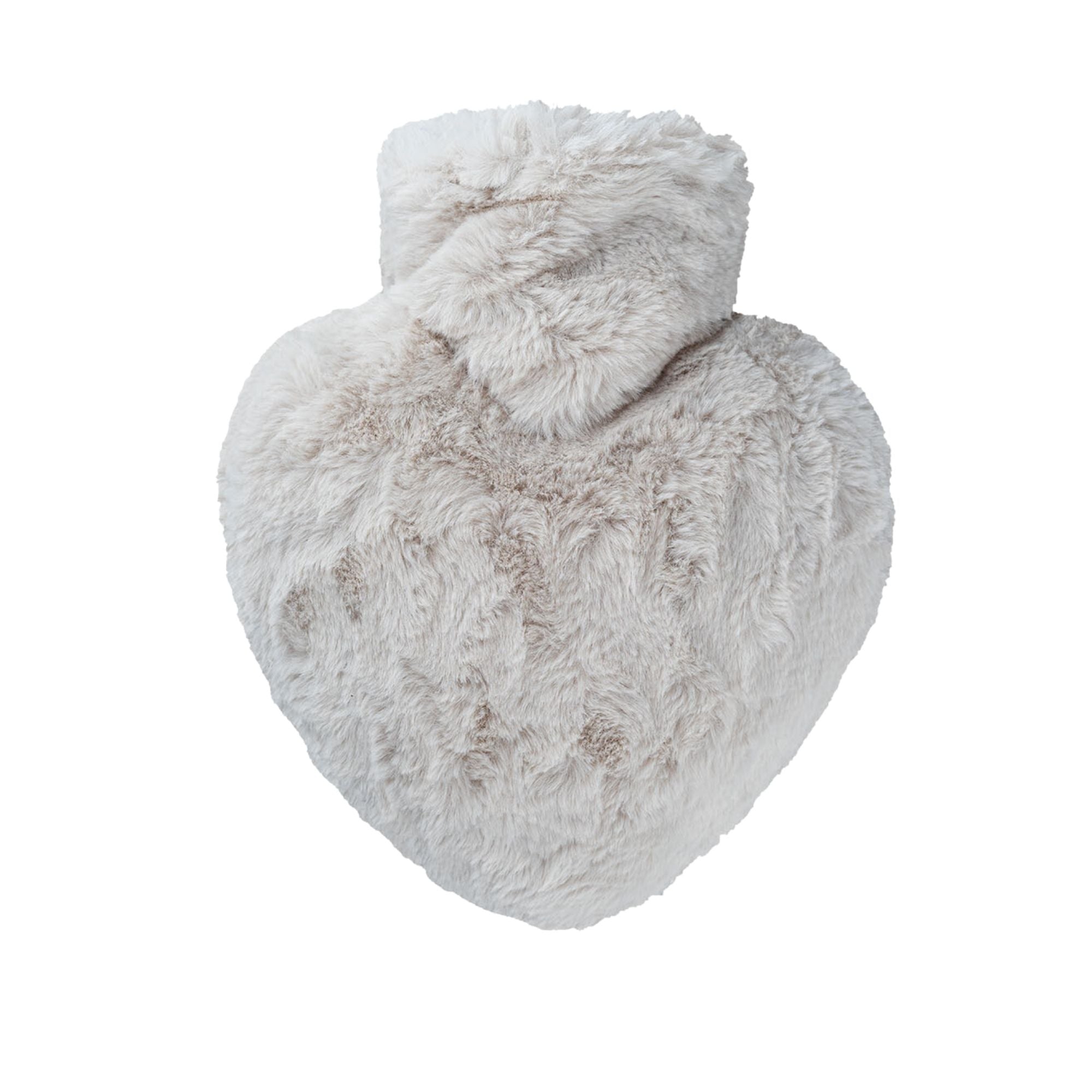 1 Litre Heart Shaped Hot Water Bottle with Faux Fur Taupe Cover (rubberless)