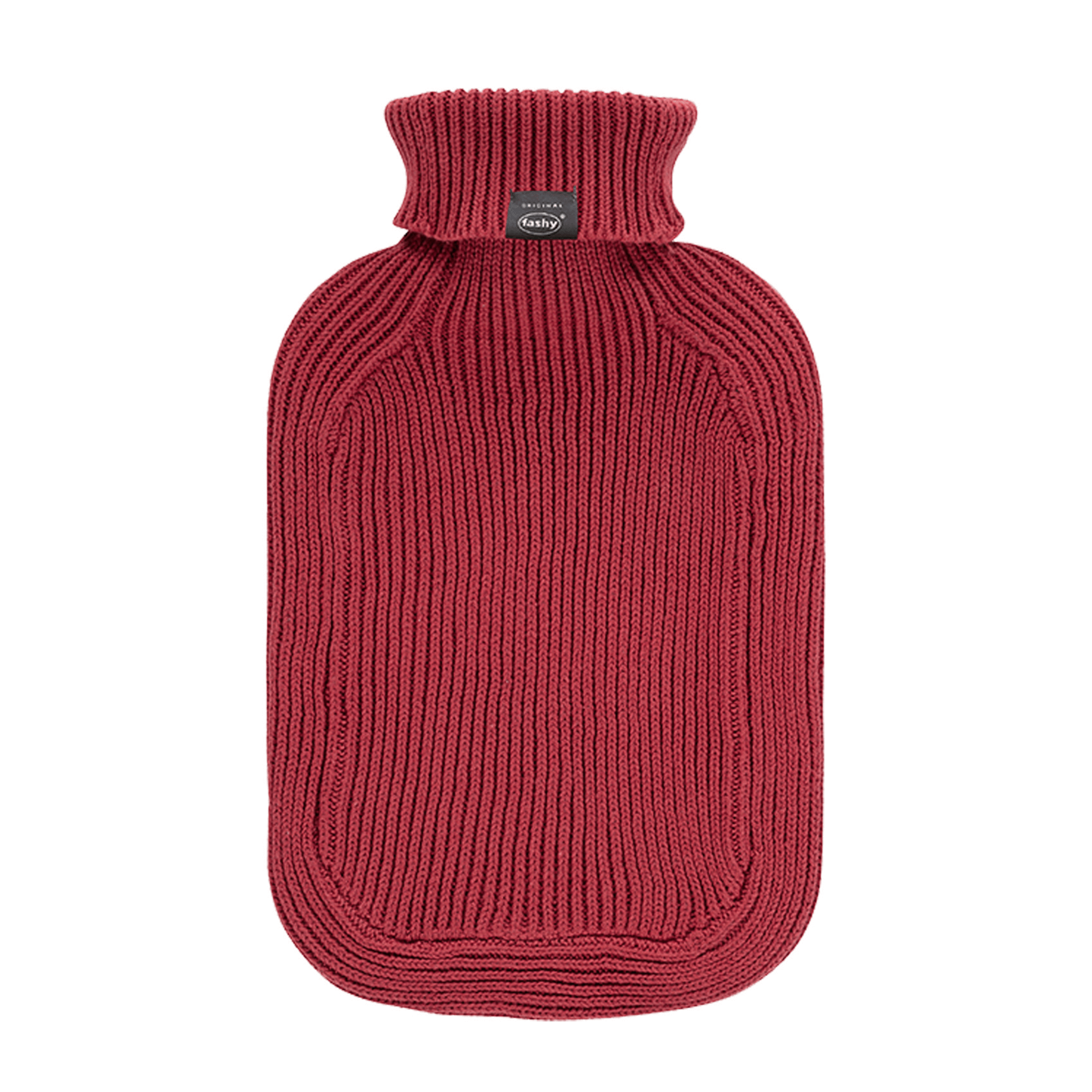 2 Litre Fashy Hot Water Bottle with Brick Red Turtleneck Knitted Cotton Cover