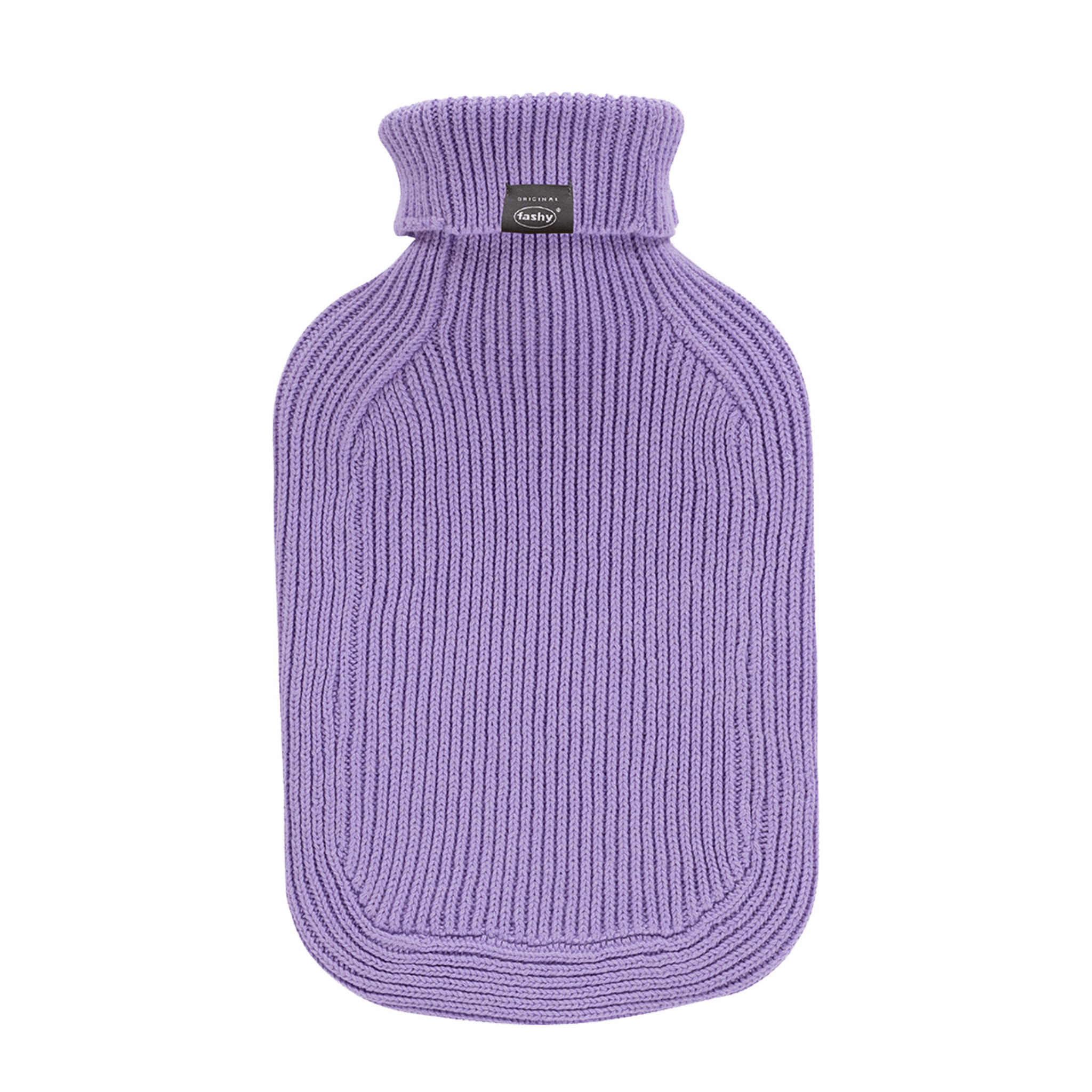 2 Litre Fashy Hot Water Bottle with Lilac Turtleneck Knitted Cotton Cover