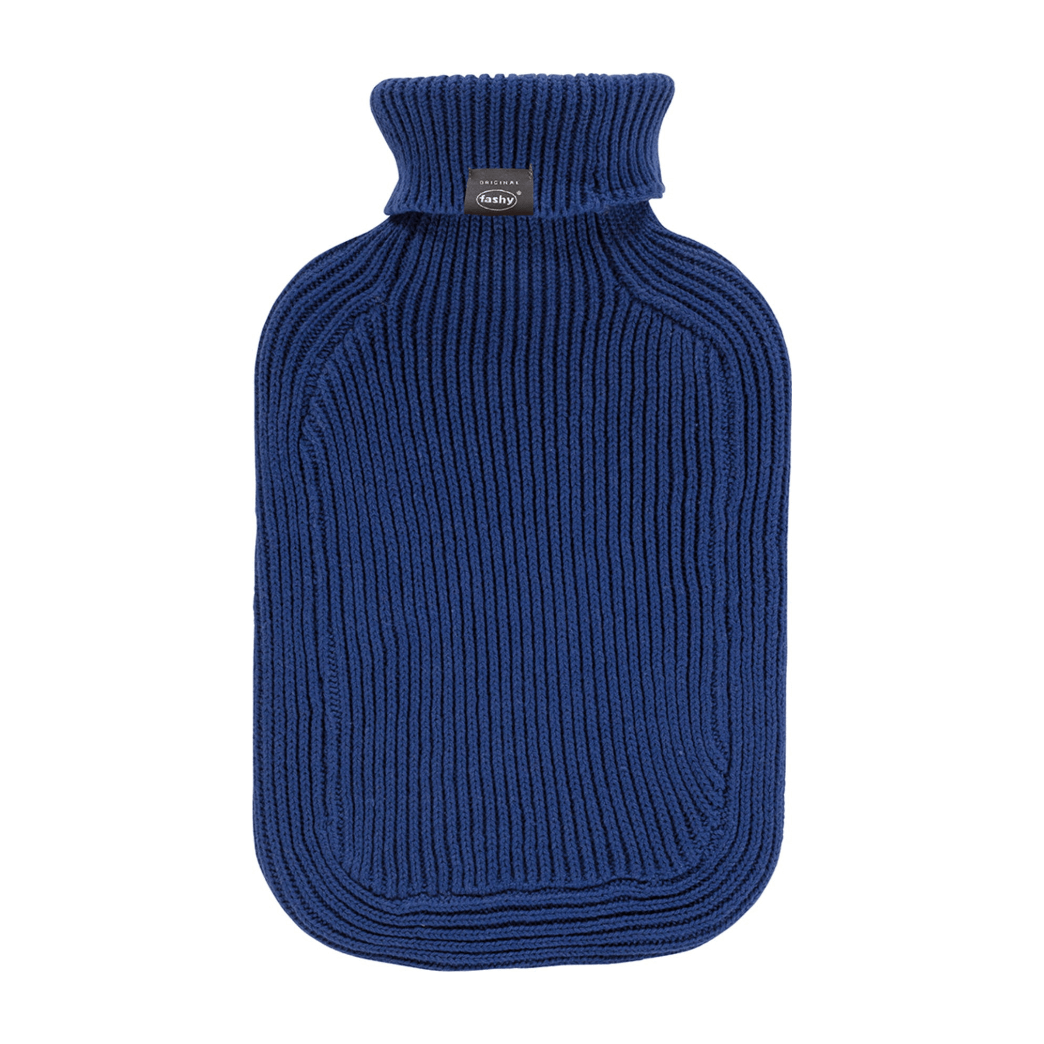 2 Litre Fashy Hot Water Bottle with Marine Blue Turtleneck Knitted Cotton Cover