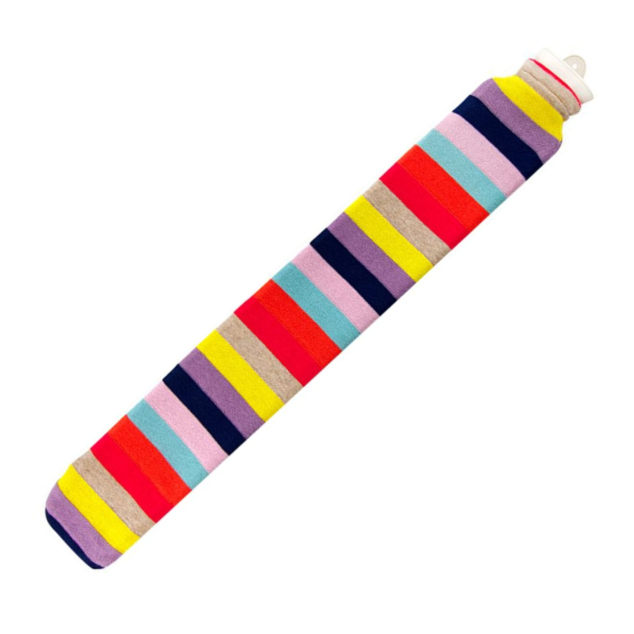 2 Litre Long Sanger Hot Water Bottle with Knitted Multi Coloured Cotton Cover