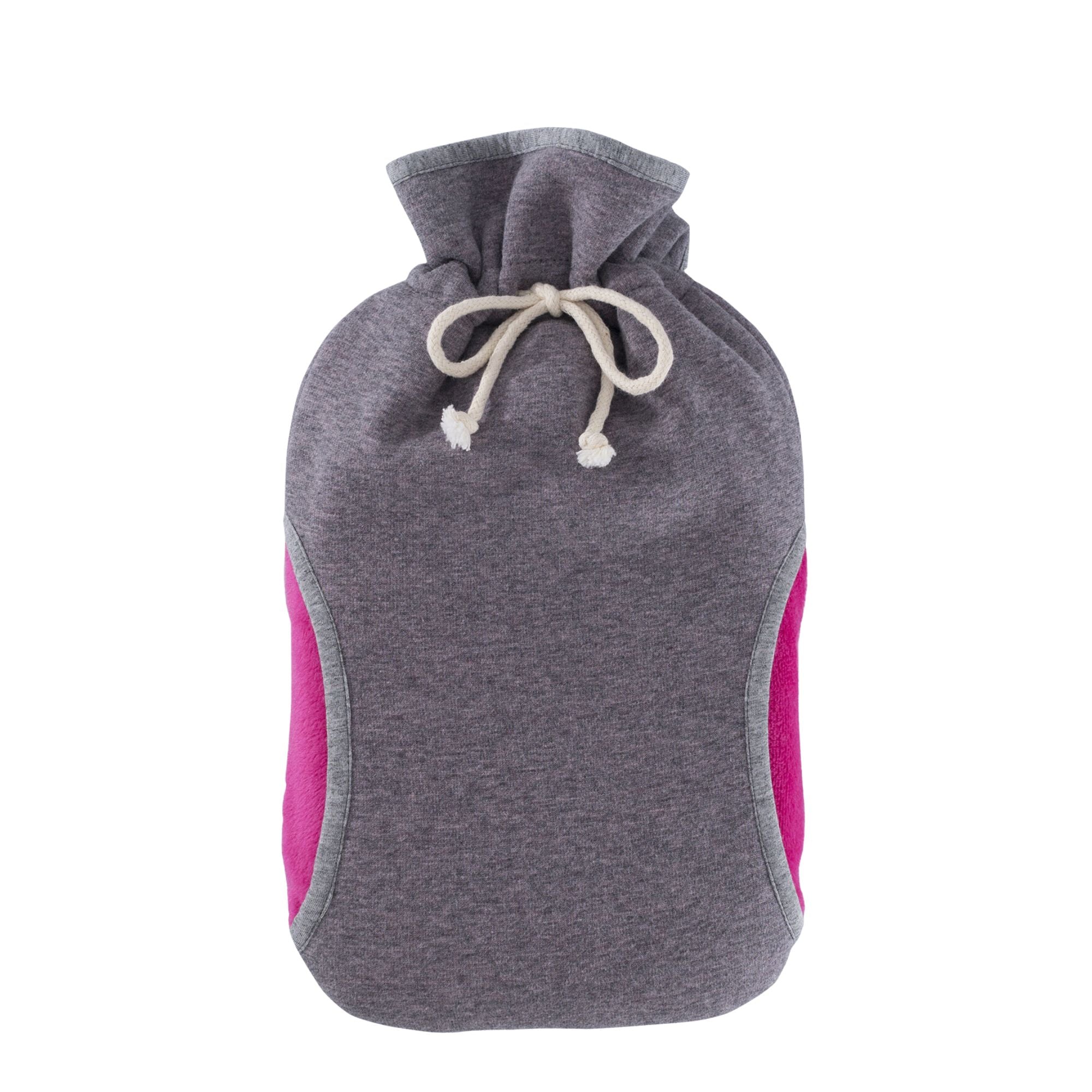 2 Litre Eco Hot Water Bottle with Alpine Fleece Pink & Grey Cover (rubberless)