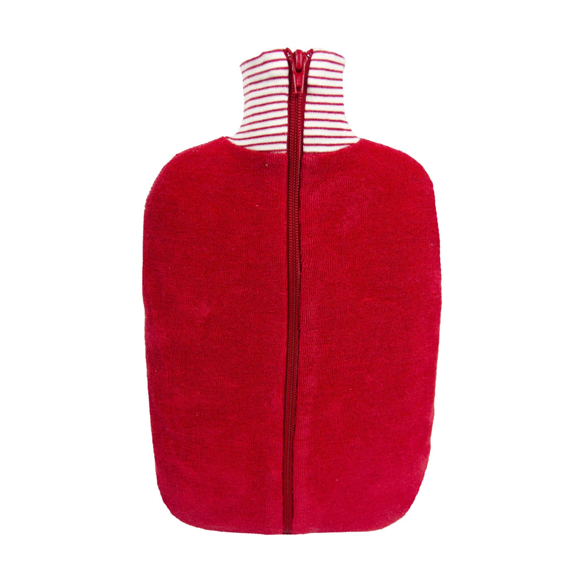 2 Litre Eco Hot Water Bottle with Cherry Red Organic Cotton Cover (rubberless) - Closed