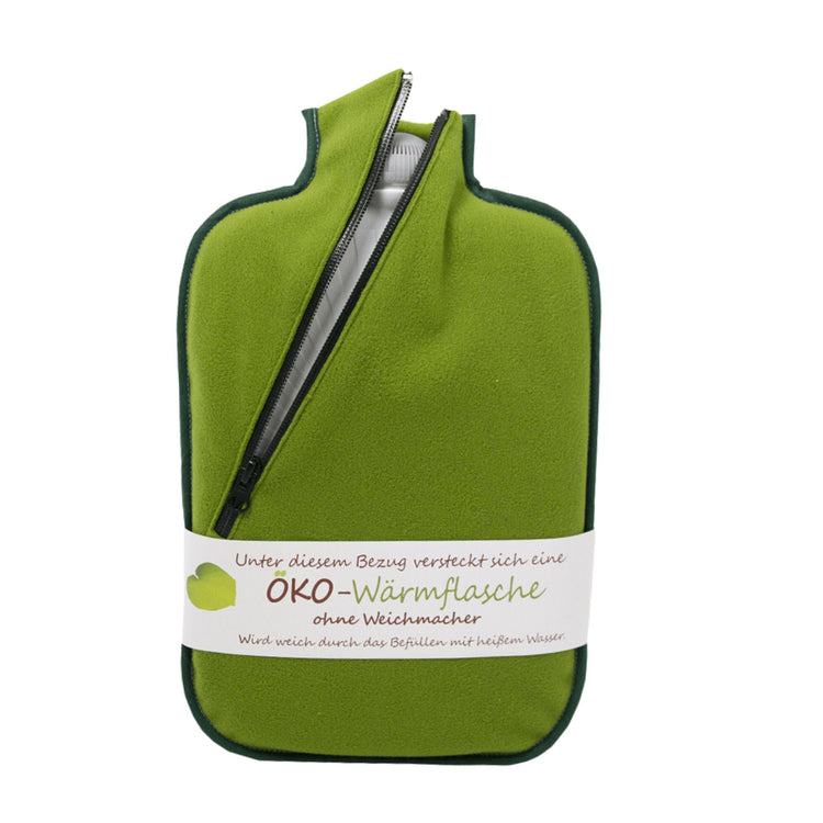 2 Litre Eco Hot Water Bottle with Green Zip Cover (rubberless)