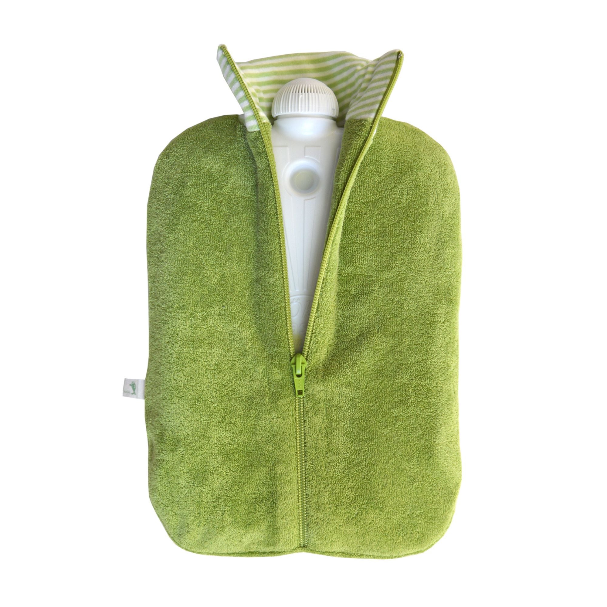 2 Litre Eco Hot Water Bottle with Kiwi Green Organic Cotton Cover (rubberless)
