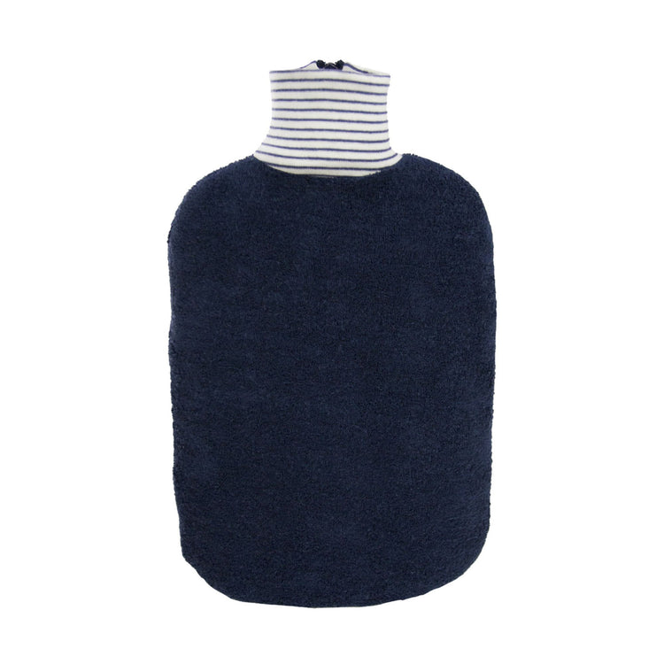 2 Litre Eco Hot Water Bottle with Marine Blue Organic Cotton Cover (rubberless) - Closed