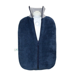 2 Litre Eco Hot Water Bottle with Marine Blue Organic Cotton Cover (rubberless) - Open
