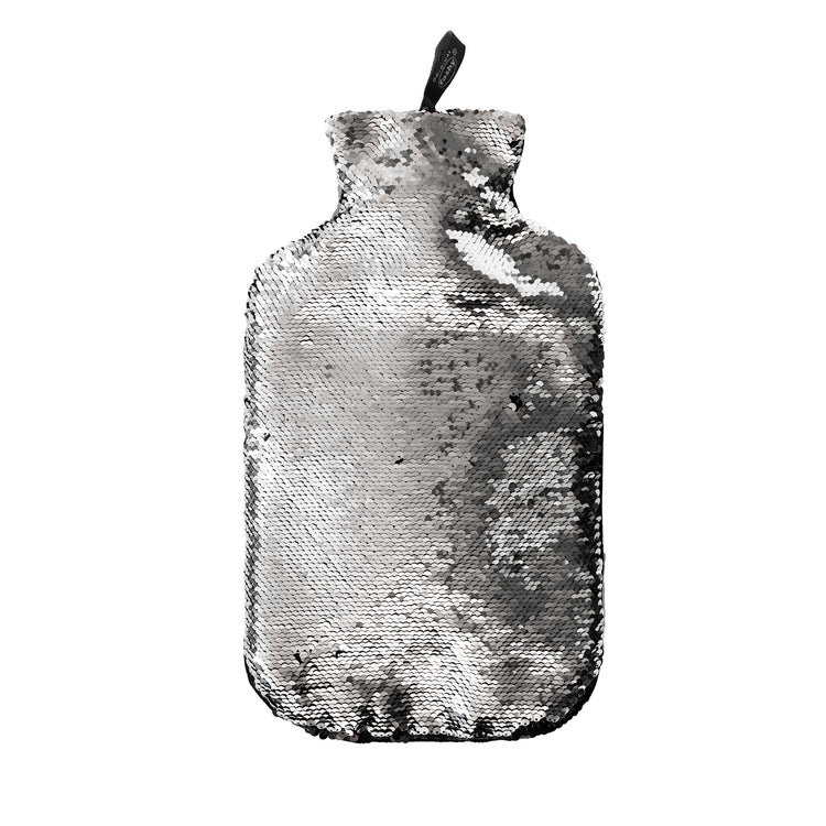 2 Litre Fashy Hot Water Bottle with Black Sequin Cover - Silver