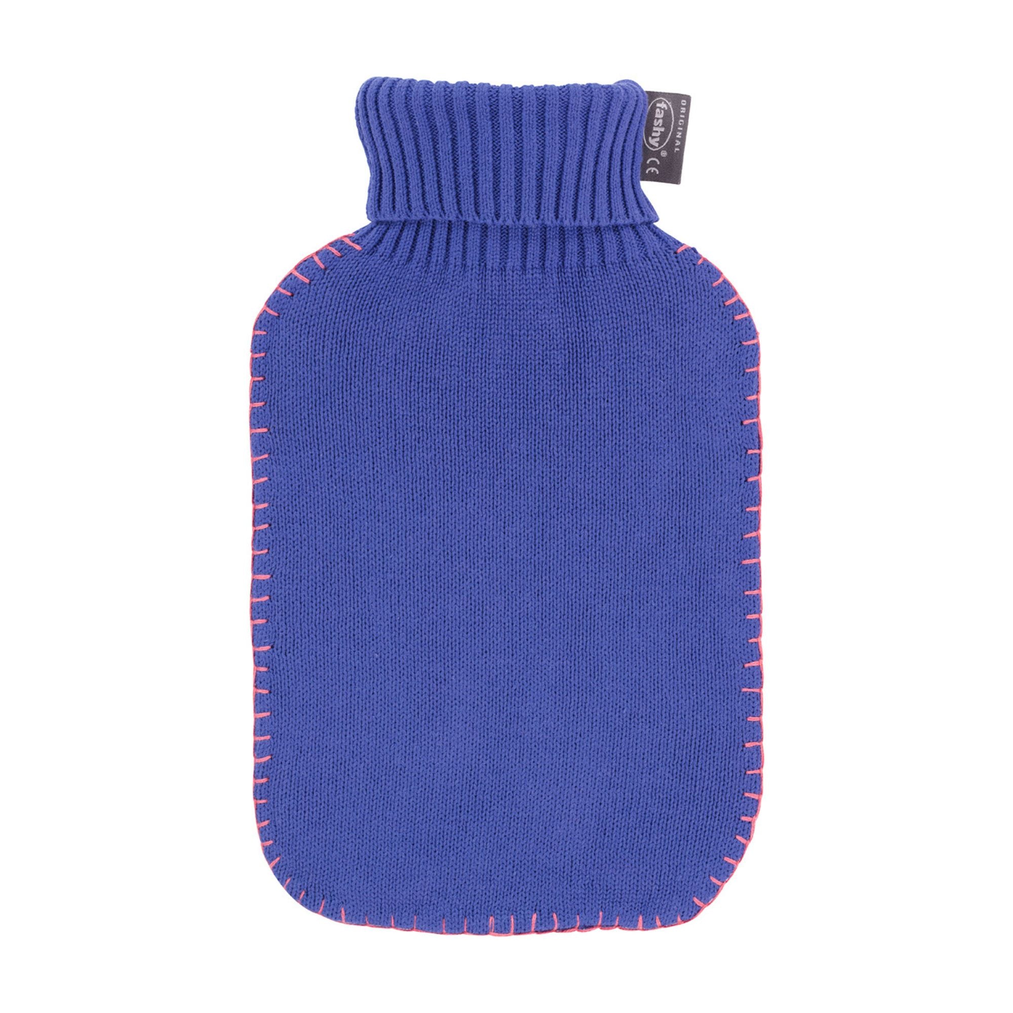 2 Litre Fashy Hot Water Bottle with Royal Blue Knitted Stitched Seam Cotton Cover