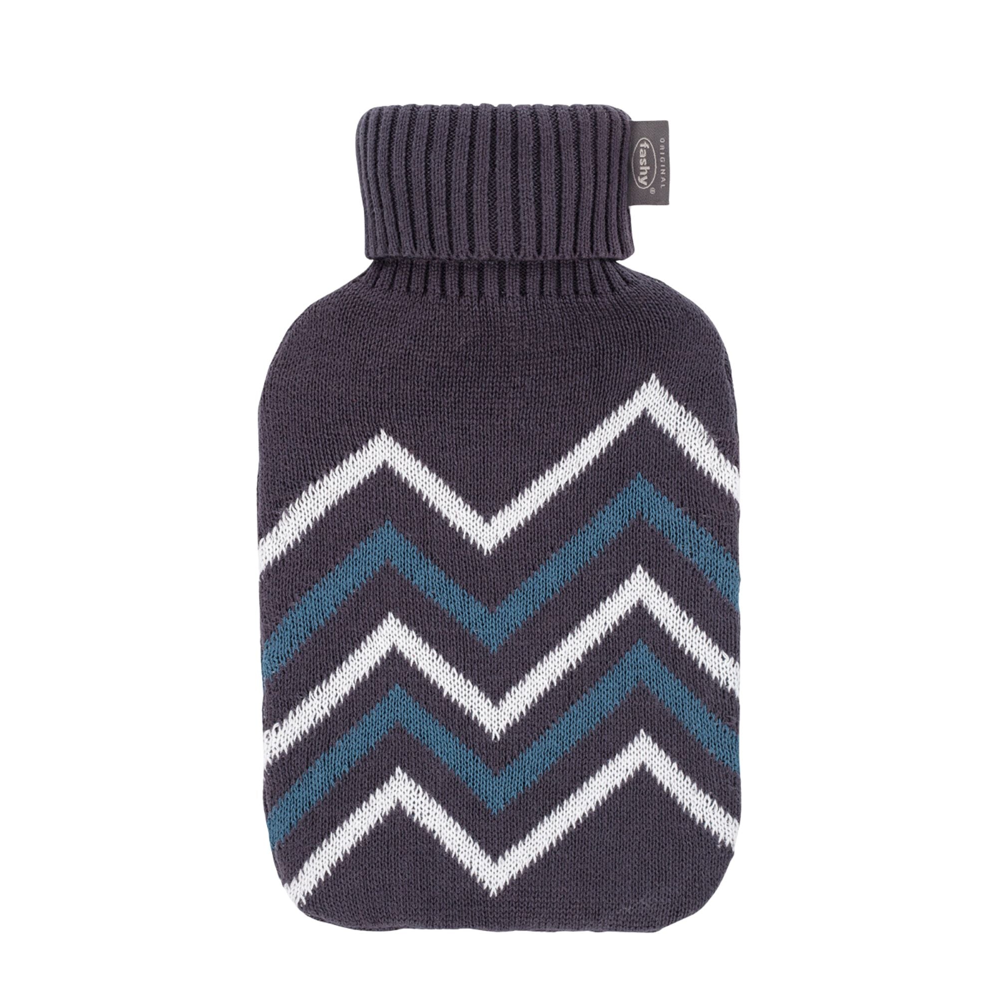 2 Litre Fashy Hot Water Bottle with Zig Zag Knitted Cotton Cover