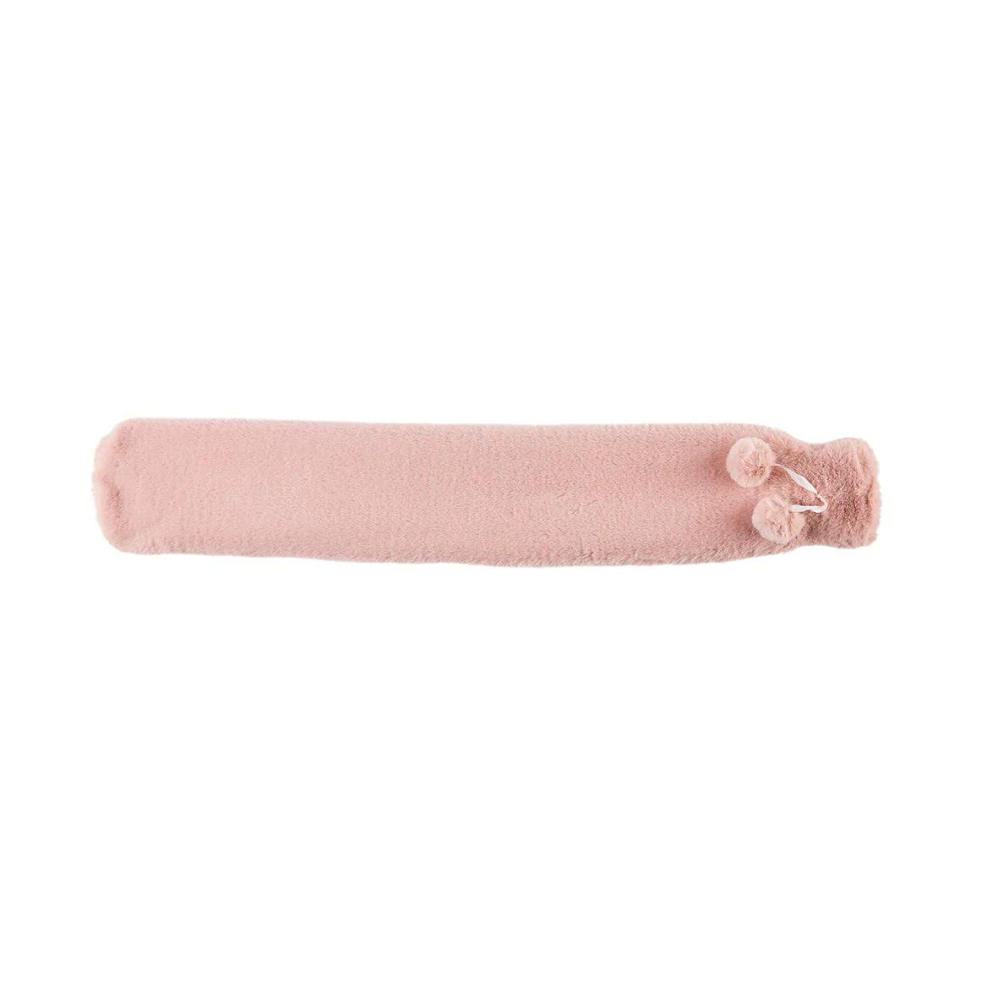 2 Litre Long Hot Water Bottle with Blush Pink Faux Fur Cover
