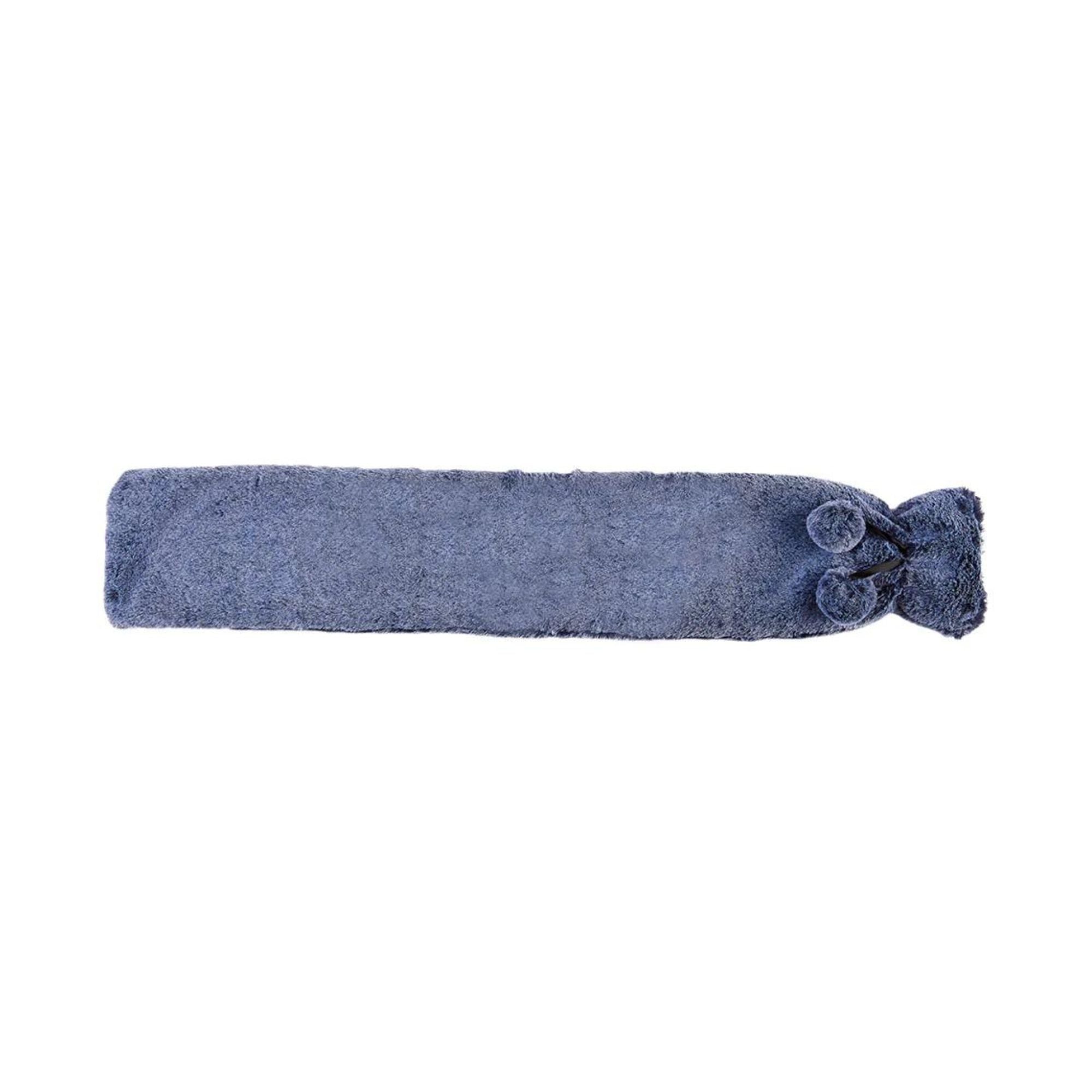 2 Litre Long Hot Water Bottle with Marshmallow Blue Faux Fur Cover