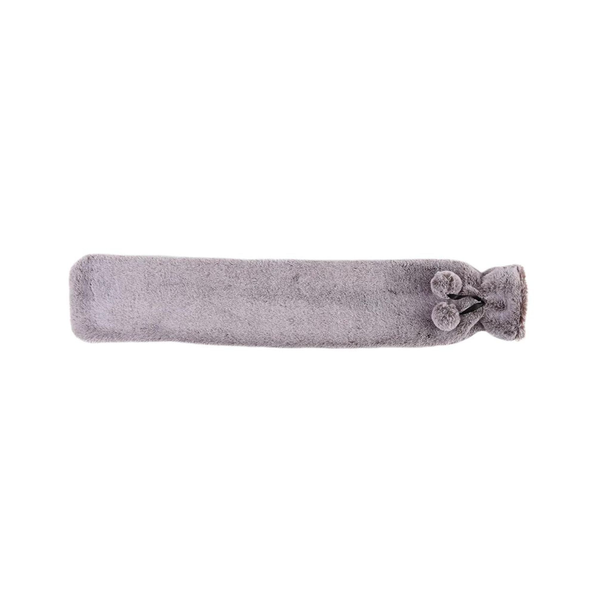 2 Litre Long Hot Water Bottle with Marshmallow Grey Faux Fur Cover