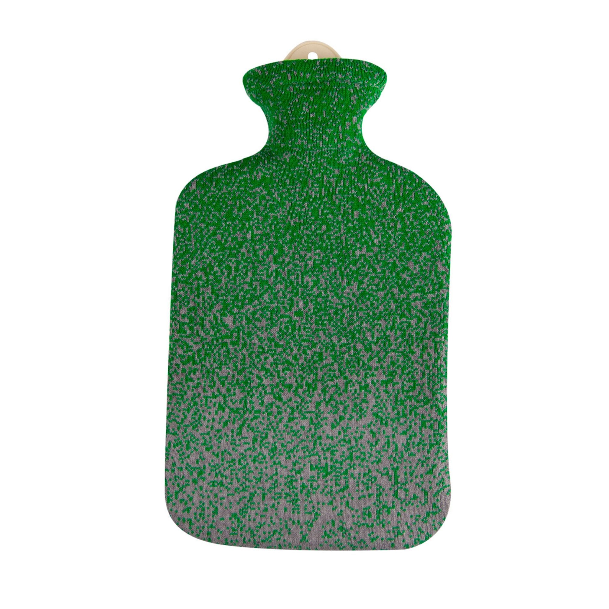 2 Litre Sanger Hot Water Bottle with Knitted Pixel Green Cotton Cover